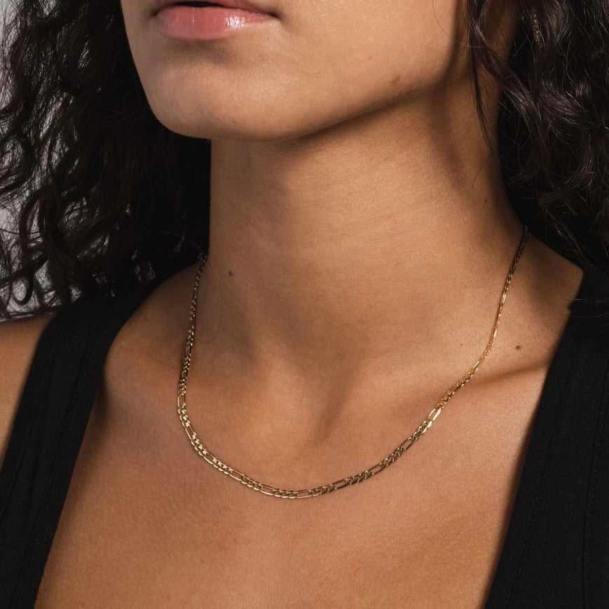 GLD Women Solid Gold Figaro Link Necklace (2 mm)