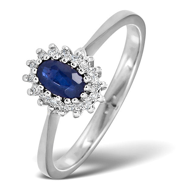 Diamond Sapphire 5 x 3 mm And Diamond 18K White Ring