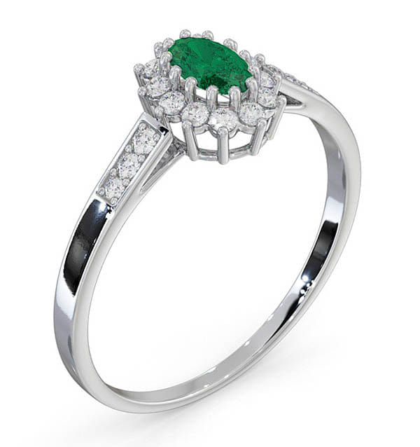 Diamond Emerald 5 x 3 mm And Diamond 18K White Gold Ring