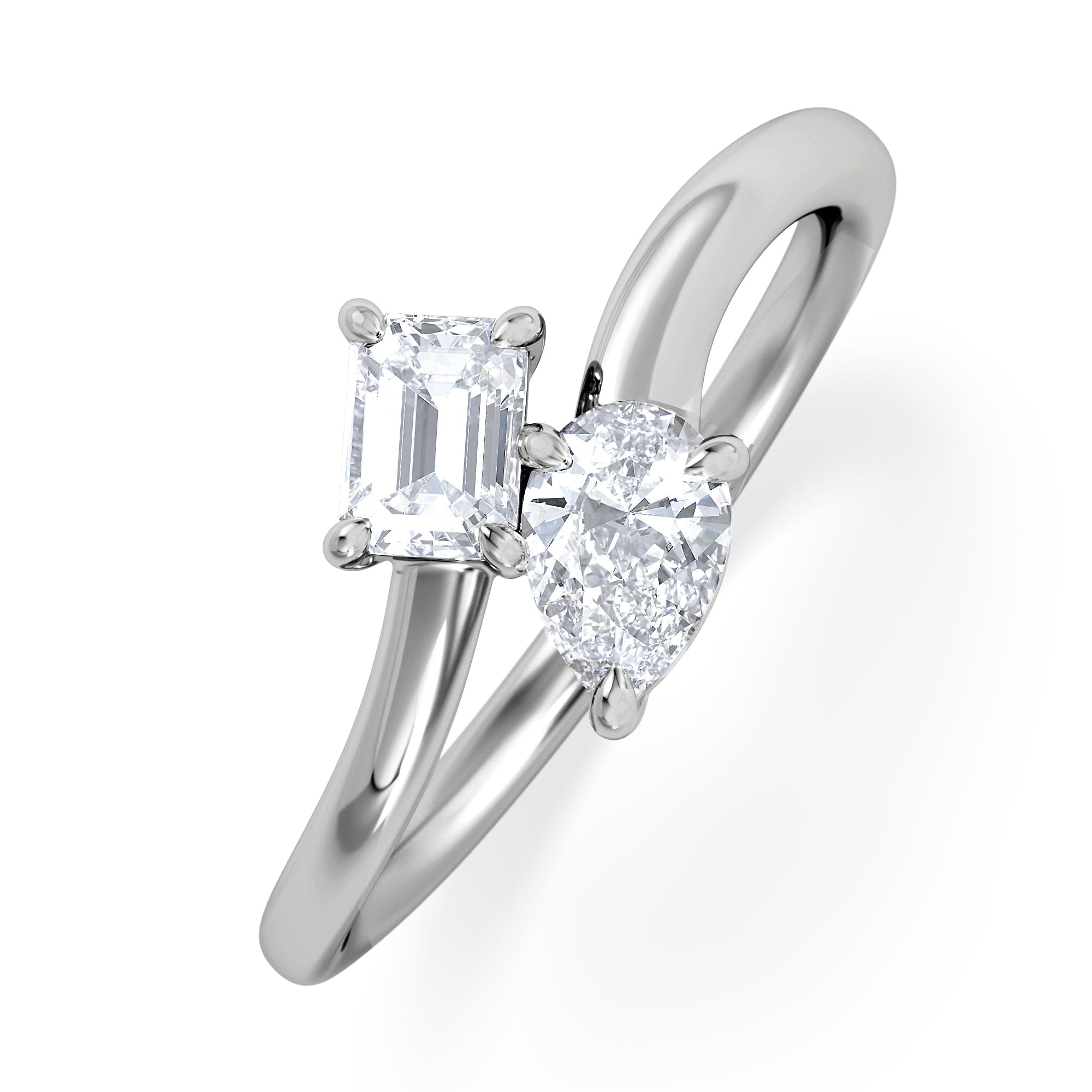 Diamond Toi et Moi Emerald and Pear Cut Lab Diamond Ring 0.50ct F/VS in 925 Silver