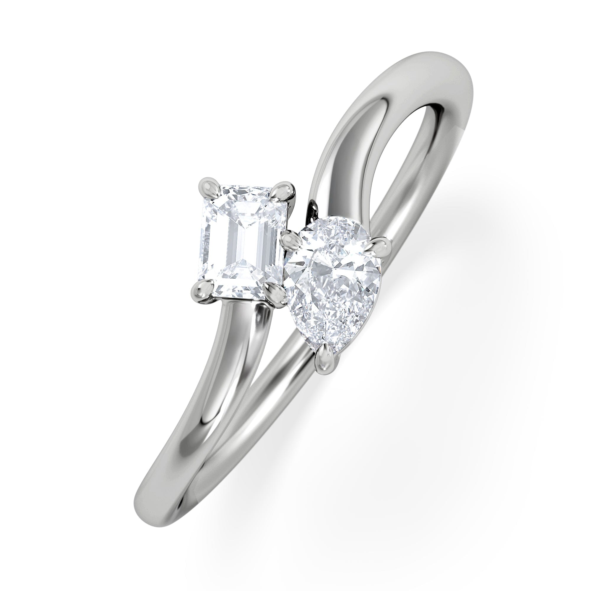 Diamond Toi et Moi Emerald and Pear Cut Lab Diamond Ring 0.30ct F/VS in 925 Silver