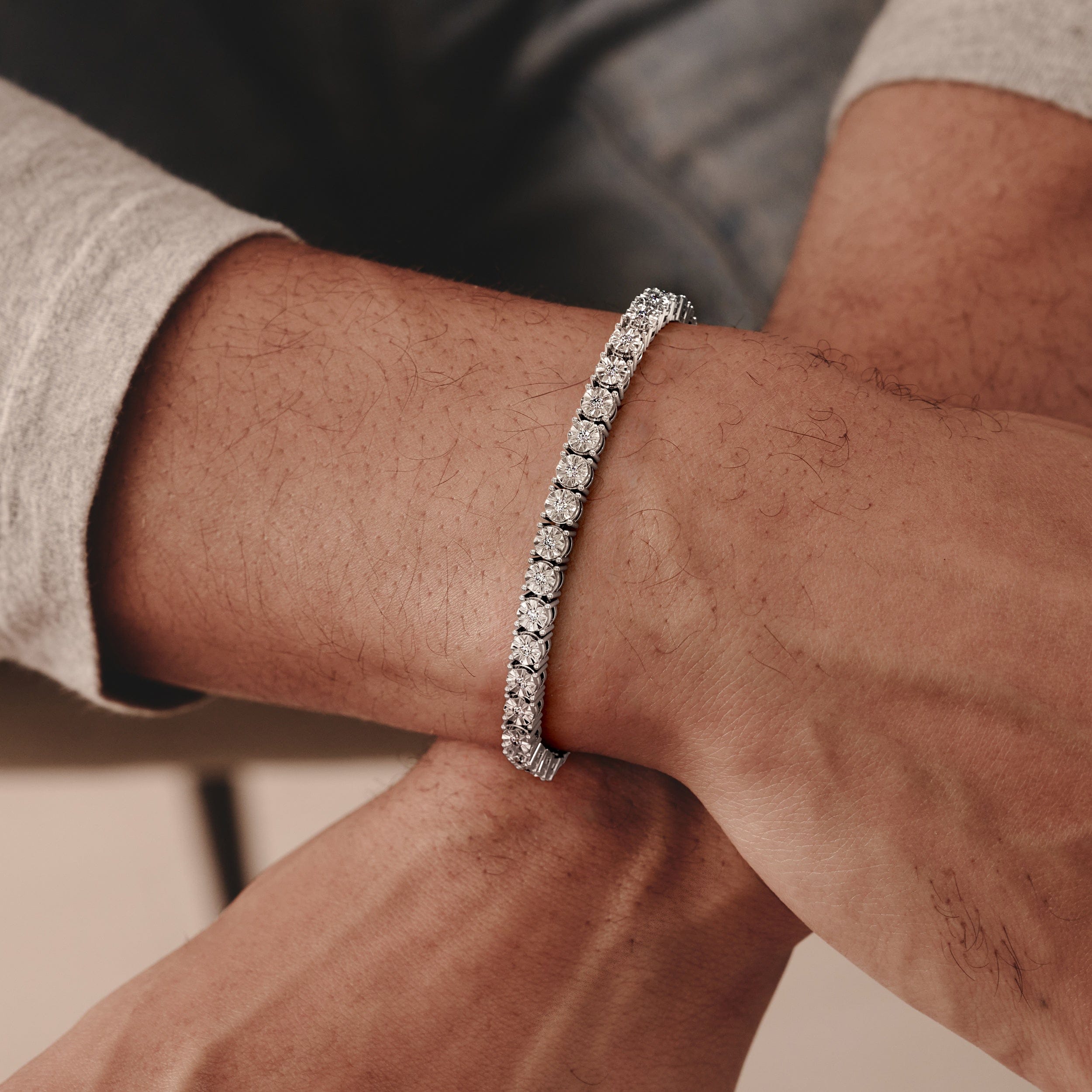 Diamond Mens Lab Diamond 1.00ct Tennis Bracelet in 925 Silver