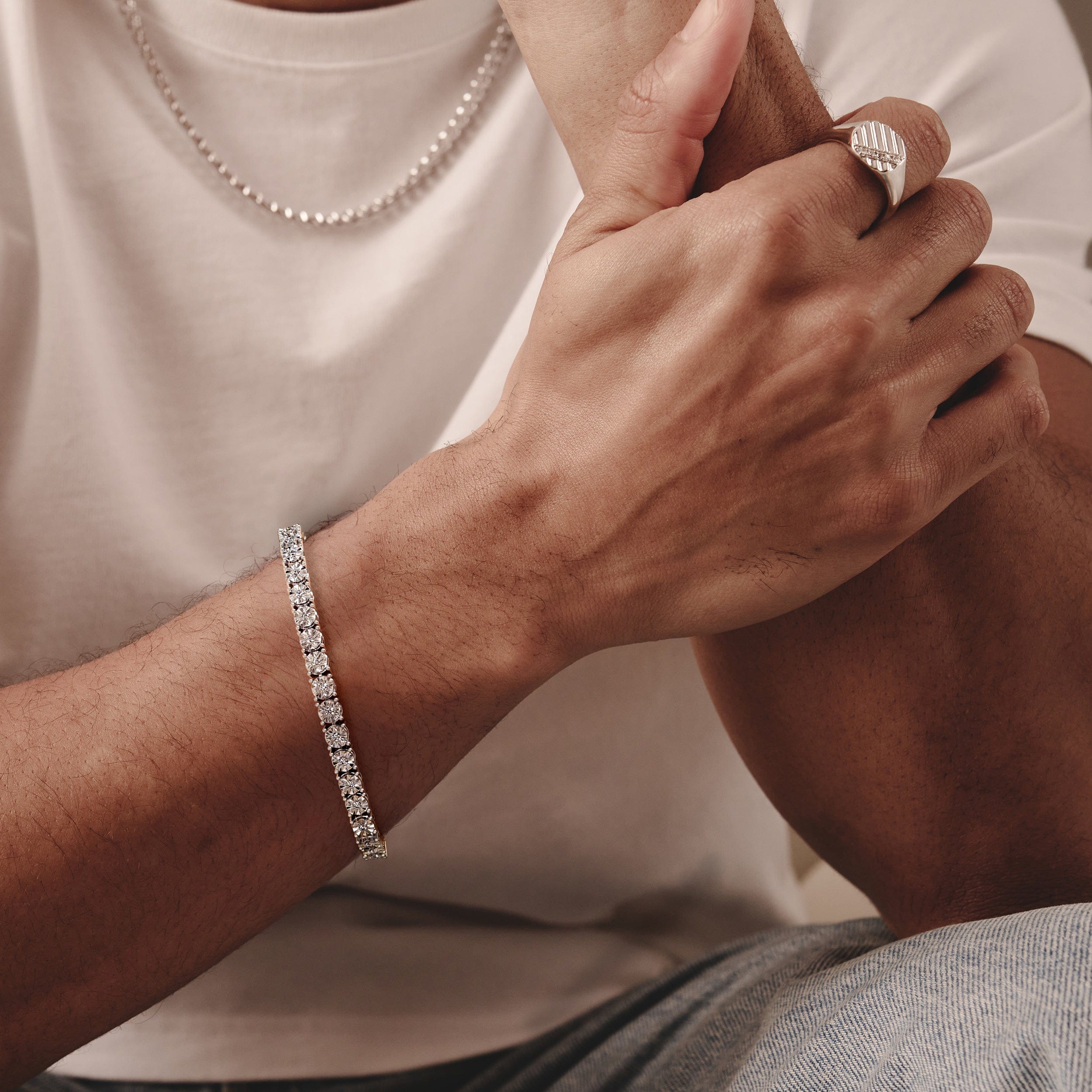 Diamond Mens Lab Diamond 1.00ct Tennis Bracelet in 925 Silver