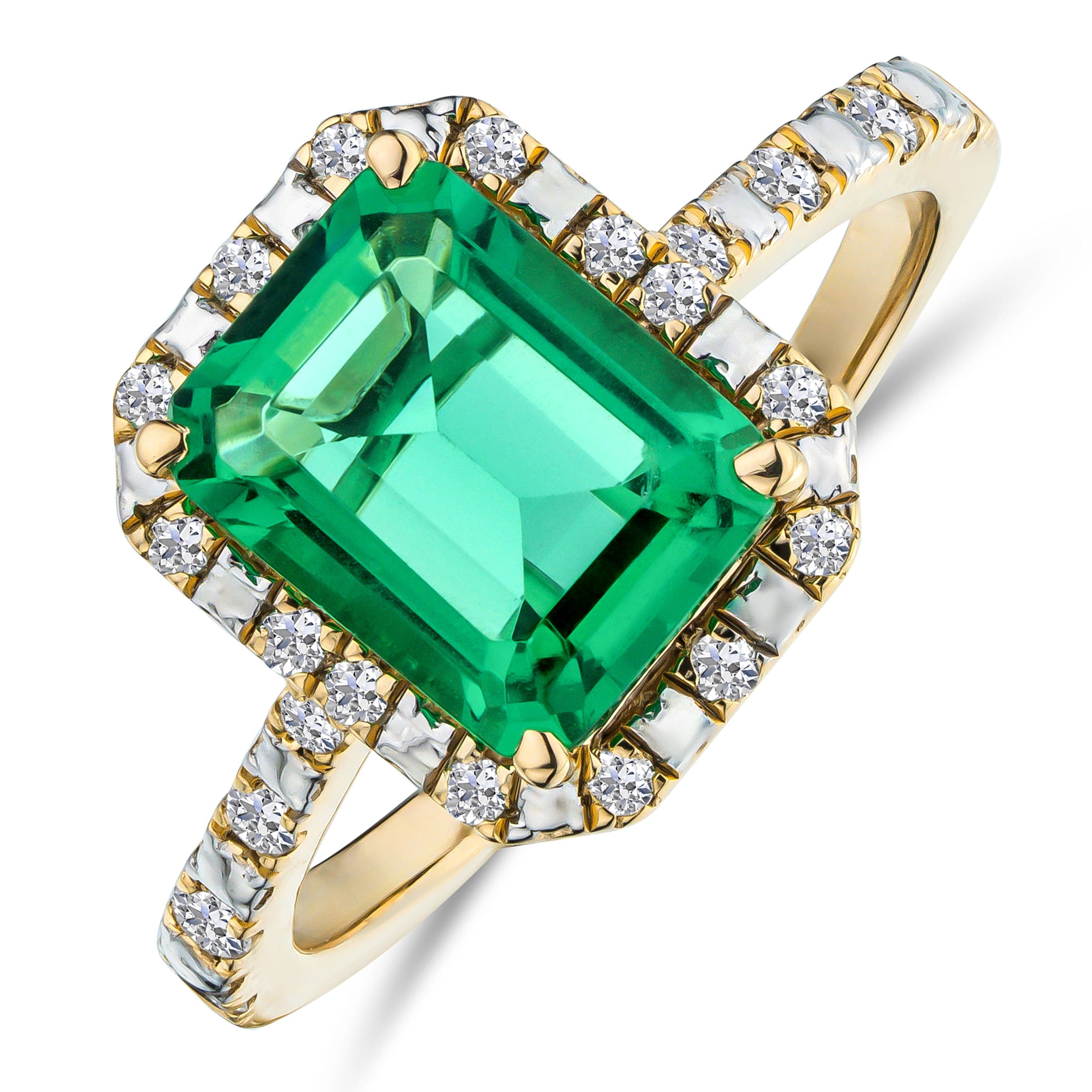 Diamond Astra 1.50ct Lab Emerald and Diamond Halo Shoulder Set Octagon Cut Ring in 18K Gold Vermeil