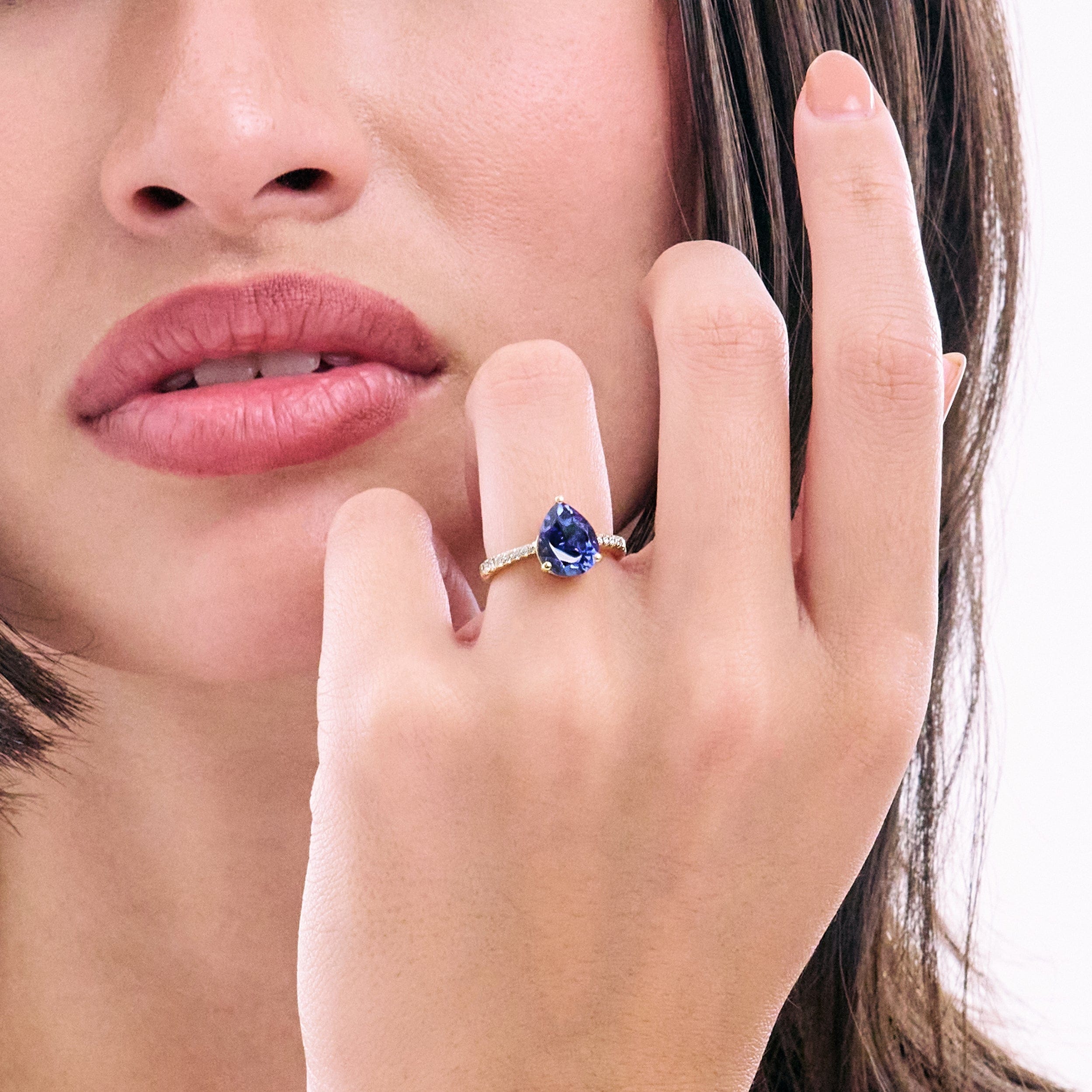 Diamond Astra 3.10ct Lab Sapphire and Diamond Shoulder Set Pear Cut Ring in 18K Gold Vermeil
