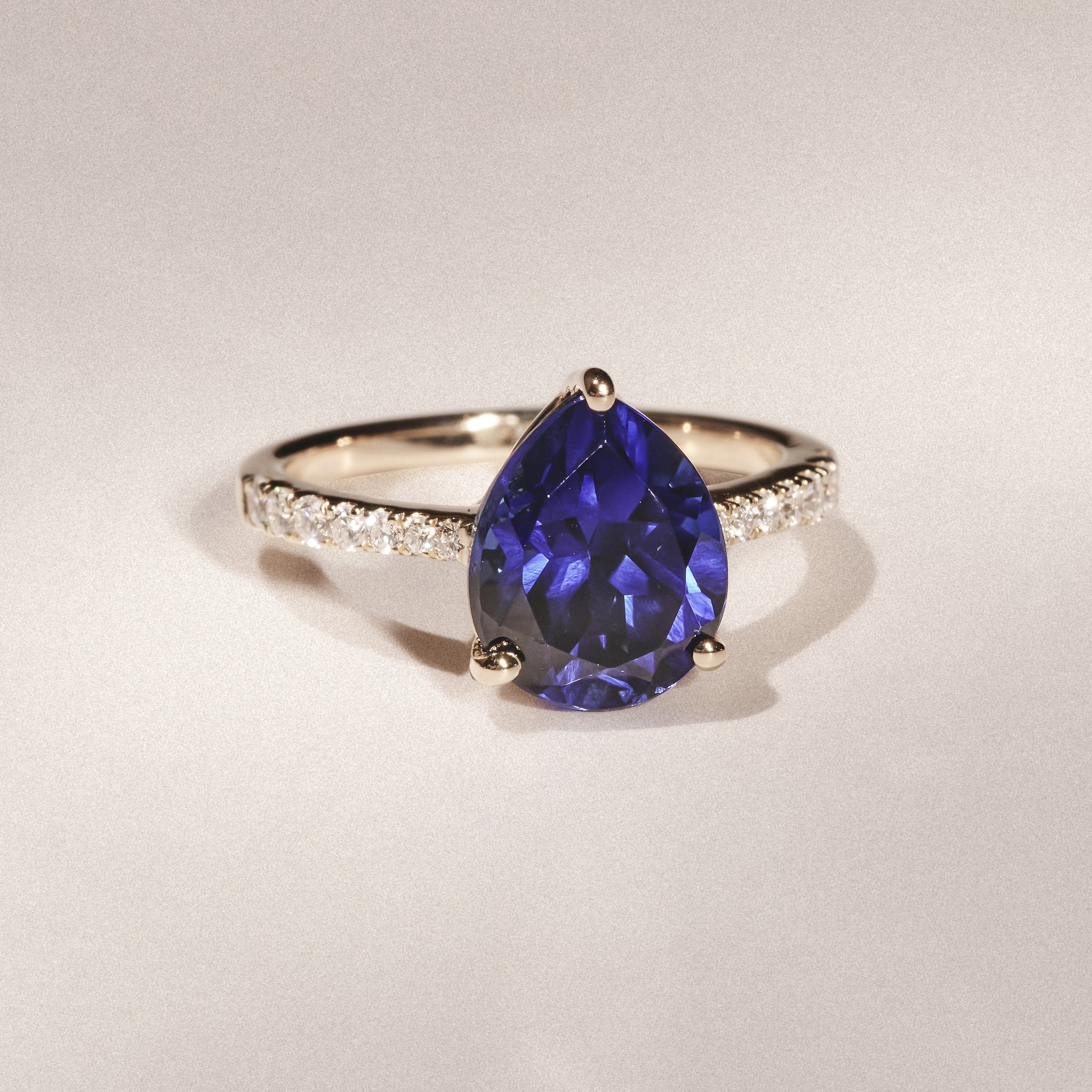 Diamond Astra 3.10ct Lab Sapphire and Diamond Shoulder Set Pear Cut Ring in 18K Gold Vermeil