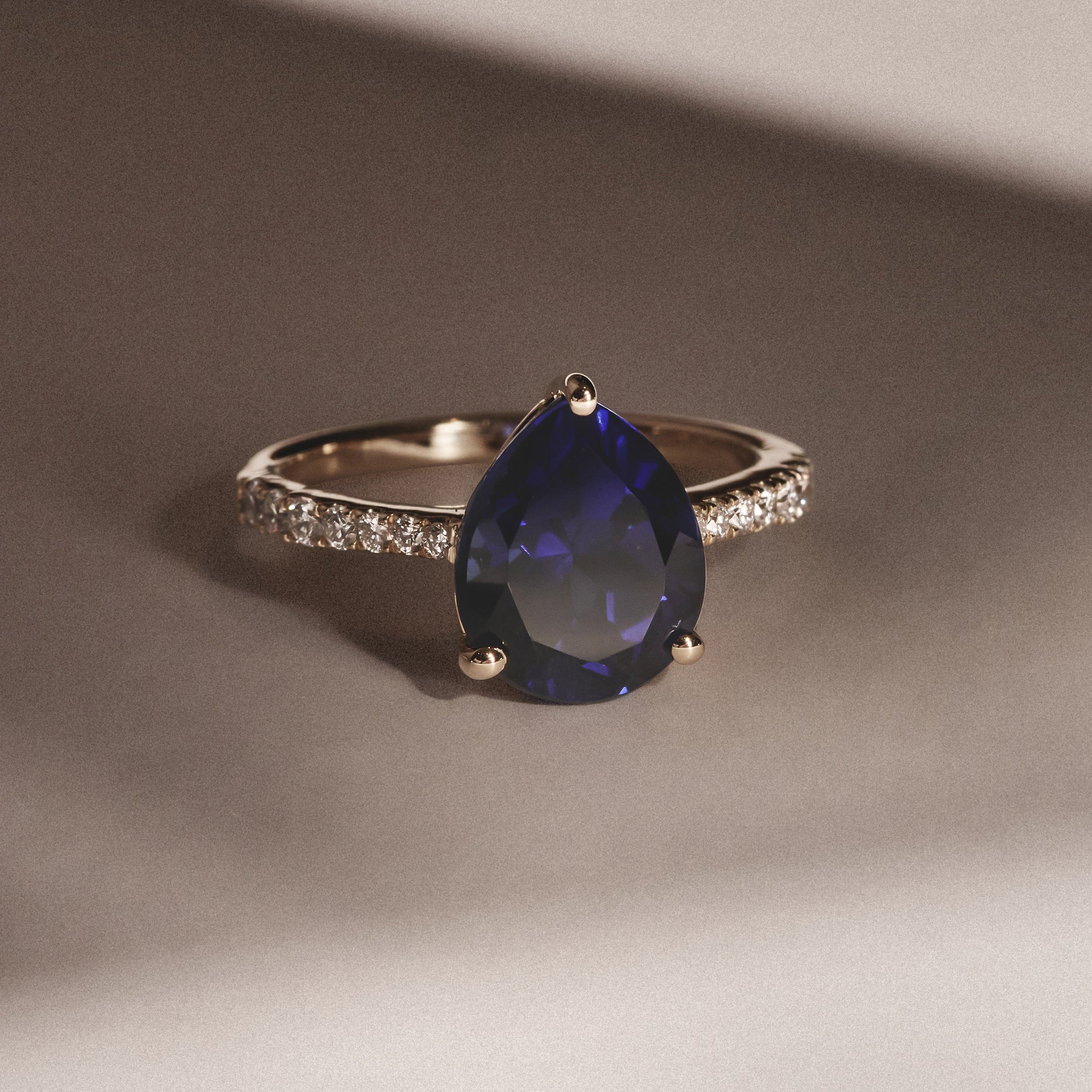Diamond Astra 3.10ct Lab Sapphire and Diamond Shoulder Set Pear Cut Ring in 18K Gold Vermeil