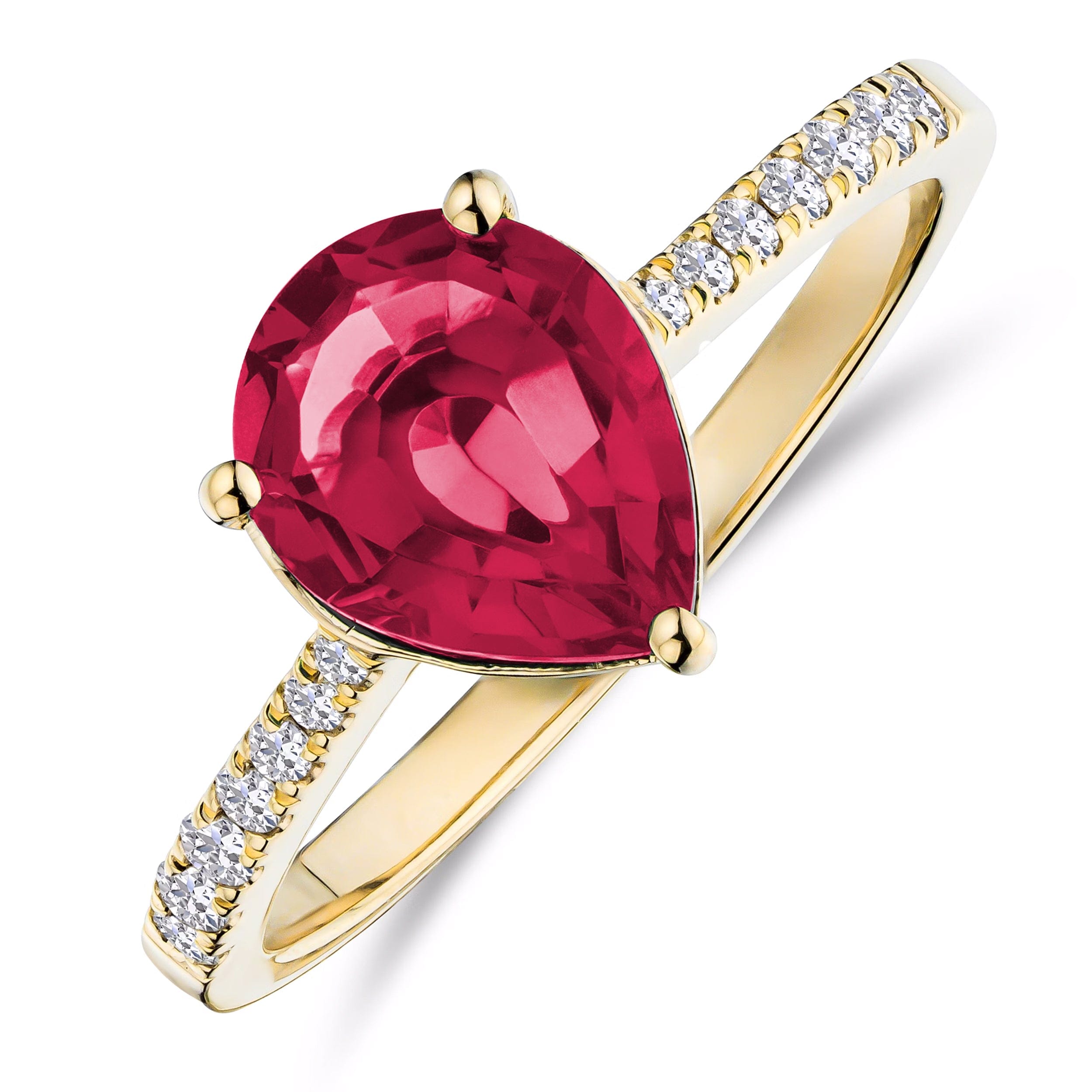 Diamond Astra 3.50ct Lab Ruby and Diamond Shoulder Set Pear Cut Ring in 18K Gold Vermeil