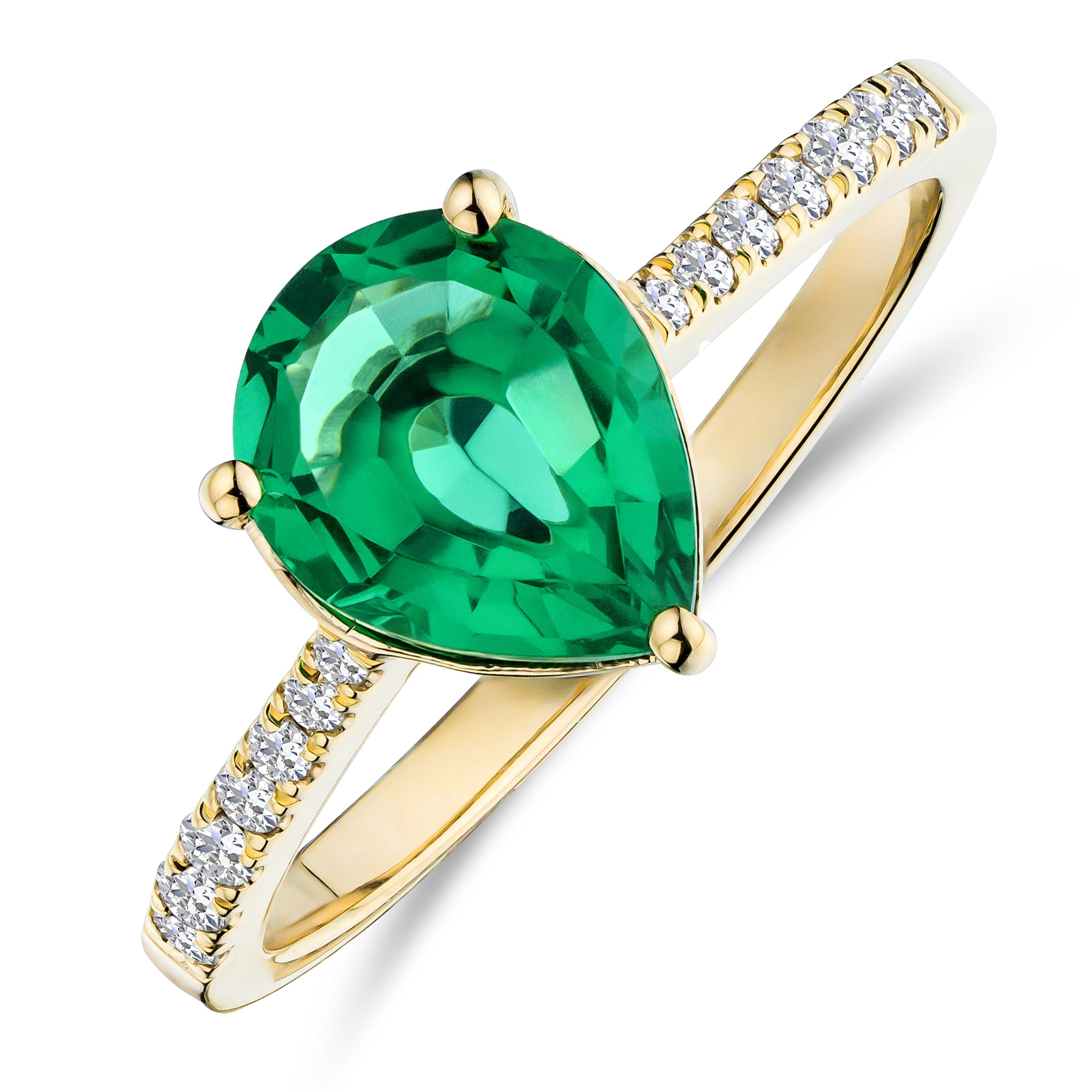 Diamond Astra 2.30ct Lab Emerald and Diamond Shoulder Set Pear Cut Ring in 18K Gold Vermeil