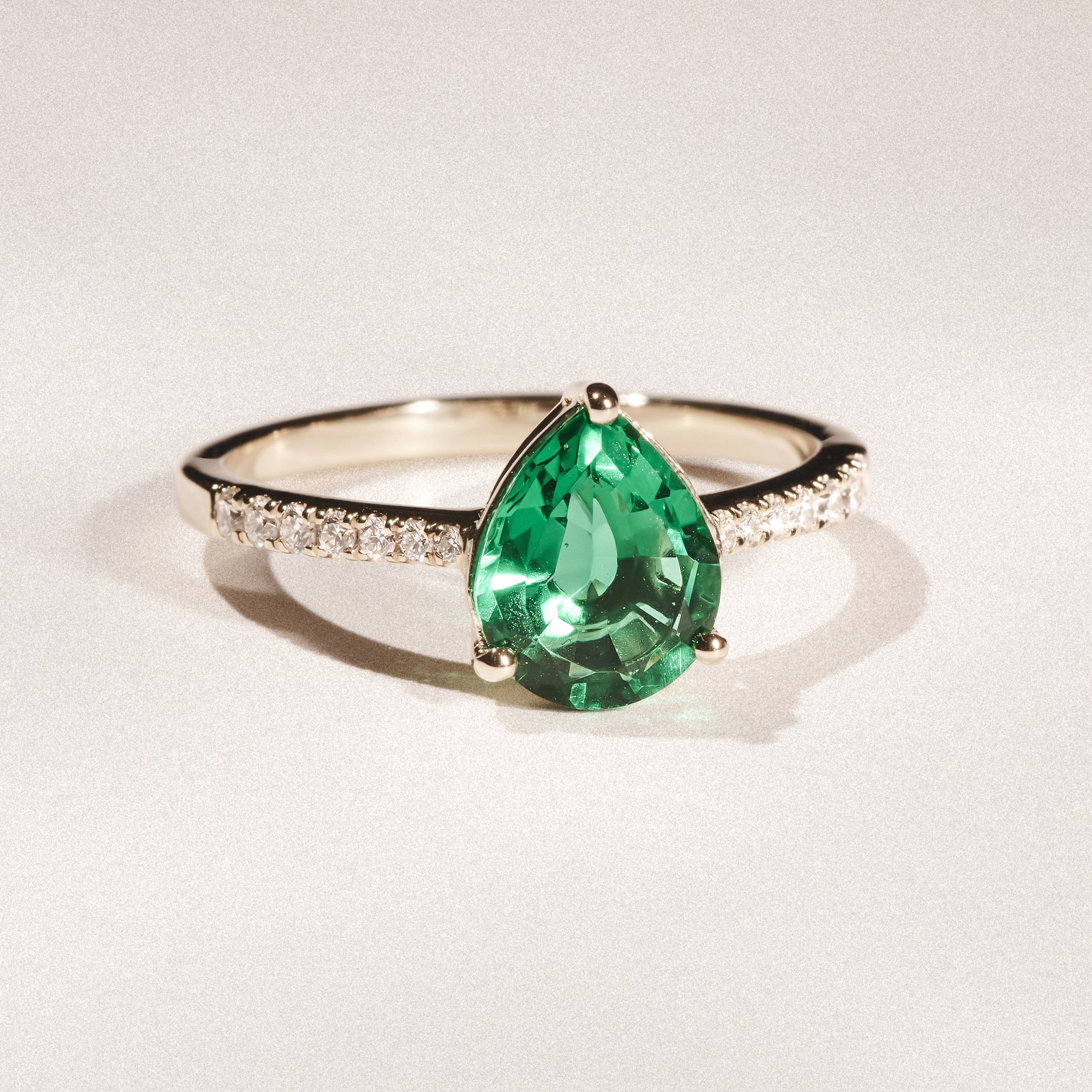 Diamond Astra 2.30ct Lab Emerald and Diamond Shoulder Set Pear Cut Ring in 18K Gold Vermeil