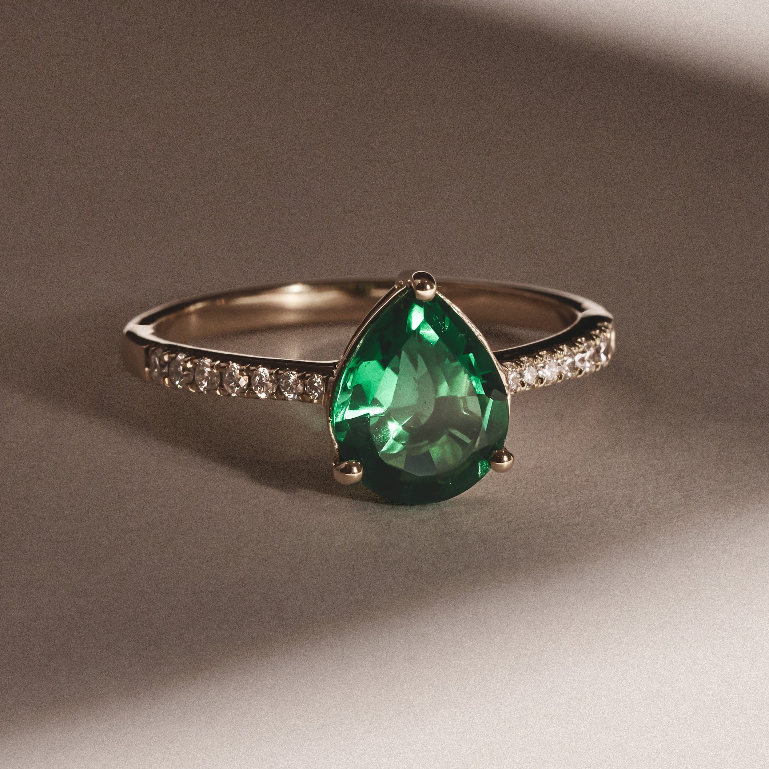 Diamond Astra 2.30ct Lab Emerald and Diamond Shoulder Set Pear Cut Ring in 18K Gold Vermeil