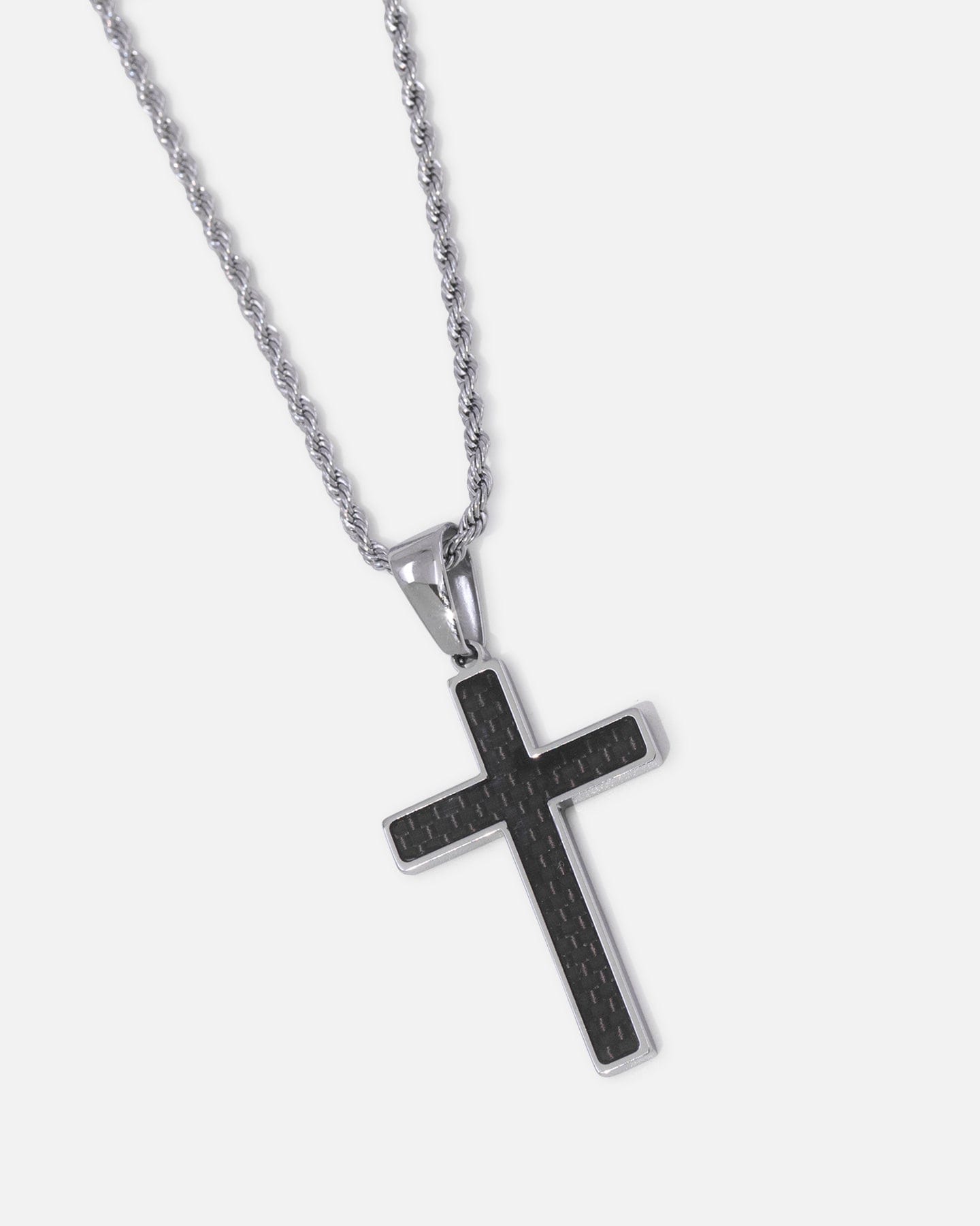 Saint Morta Carbon Cross Pendant Chain White Gold
