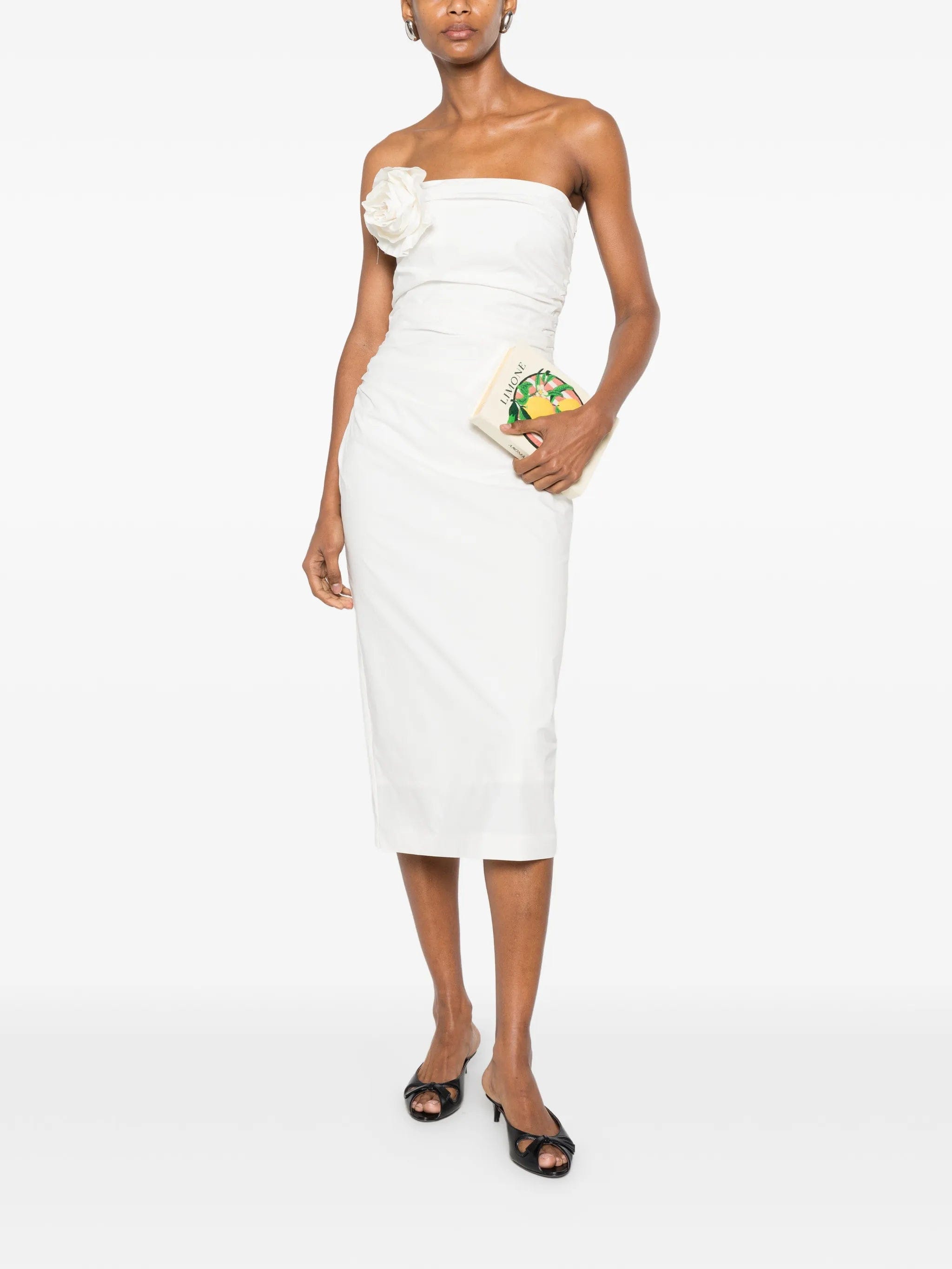 Bernadette Vera flower - brooch strapless midi dress