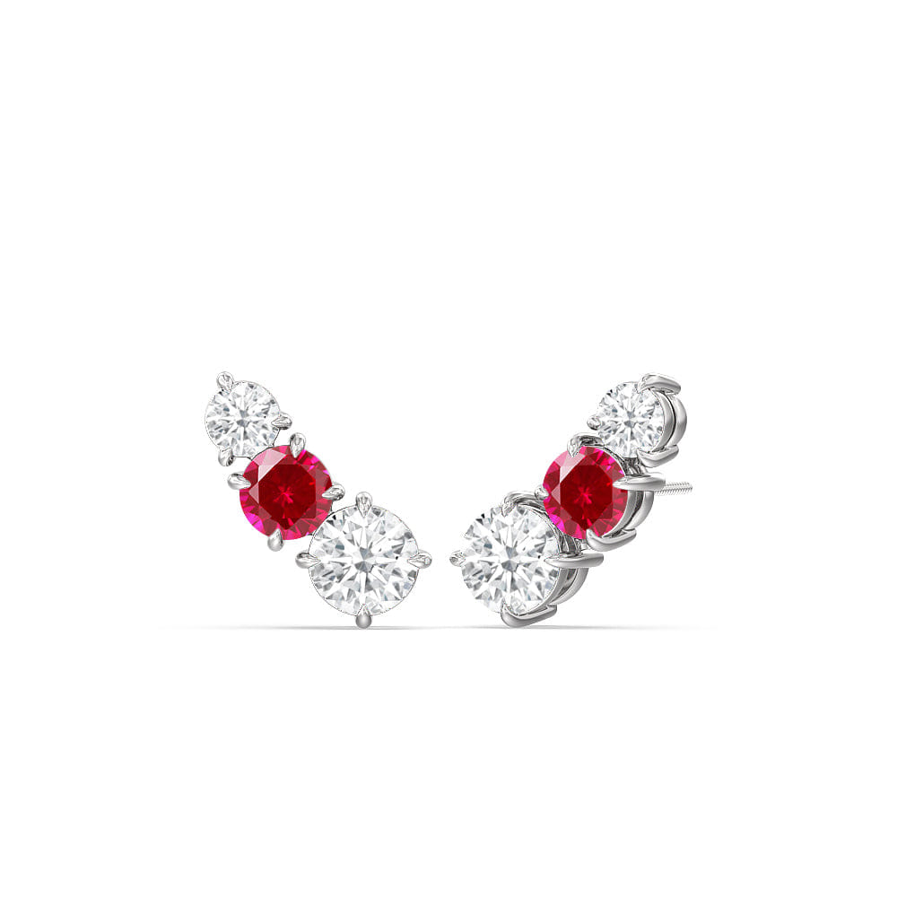 Diamond Trilogy Graduating Climber Diamond and Created Ruby Earrings