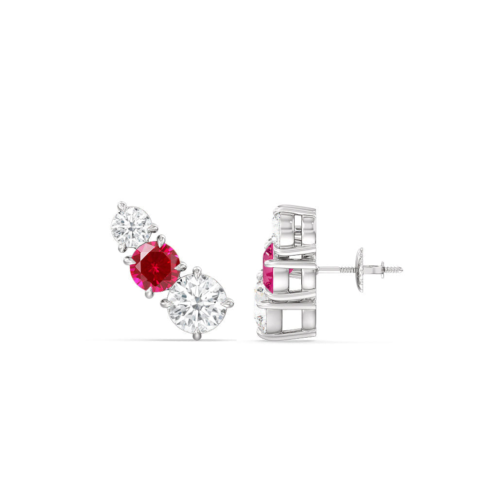 Diamond Trilogy Graduating Climber Diamond and Created Ruby Earrings