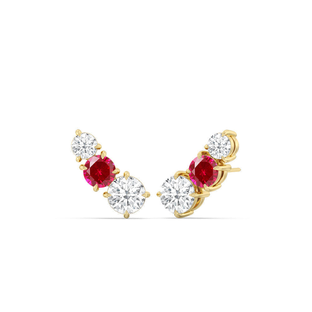 Diamond Trilogy Graduating Climber Diamond and Created Ruby Earrings