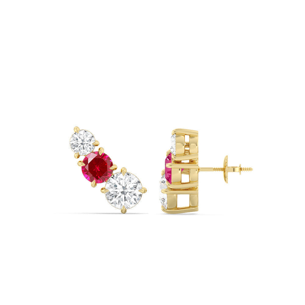 Diamond Trilogy Graduating Climber Diamond and Created Ruby Earrings