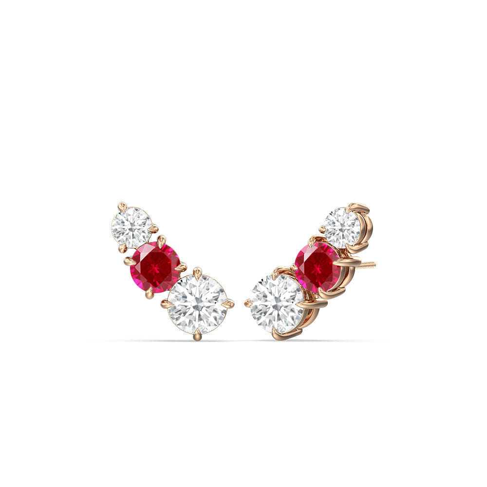 Diamond Trilogy Graduating Climber Diamond and Created Ruby Earrings