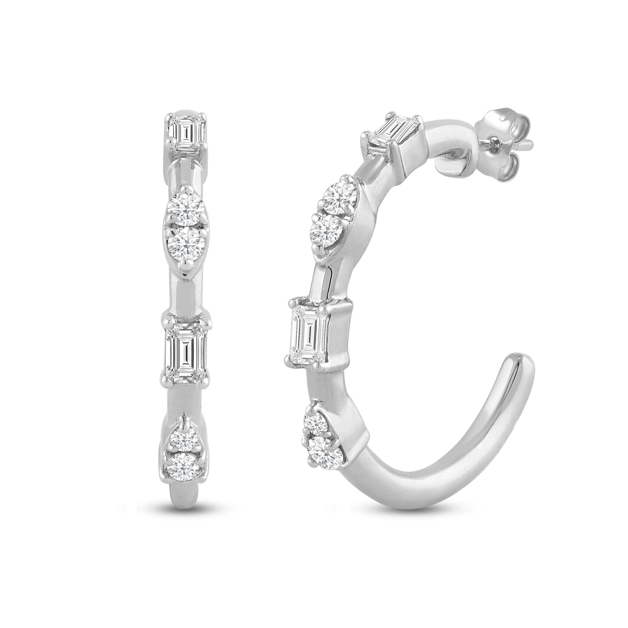 Diamond Baguette and Diamond Cluster Hoop Earrings