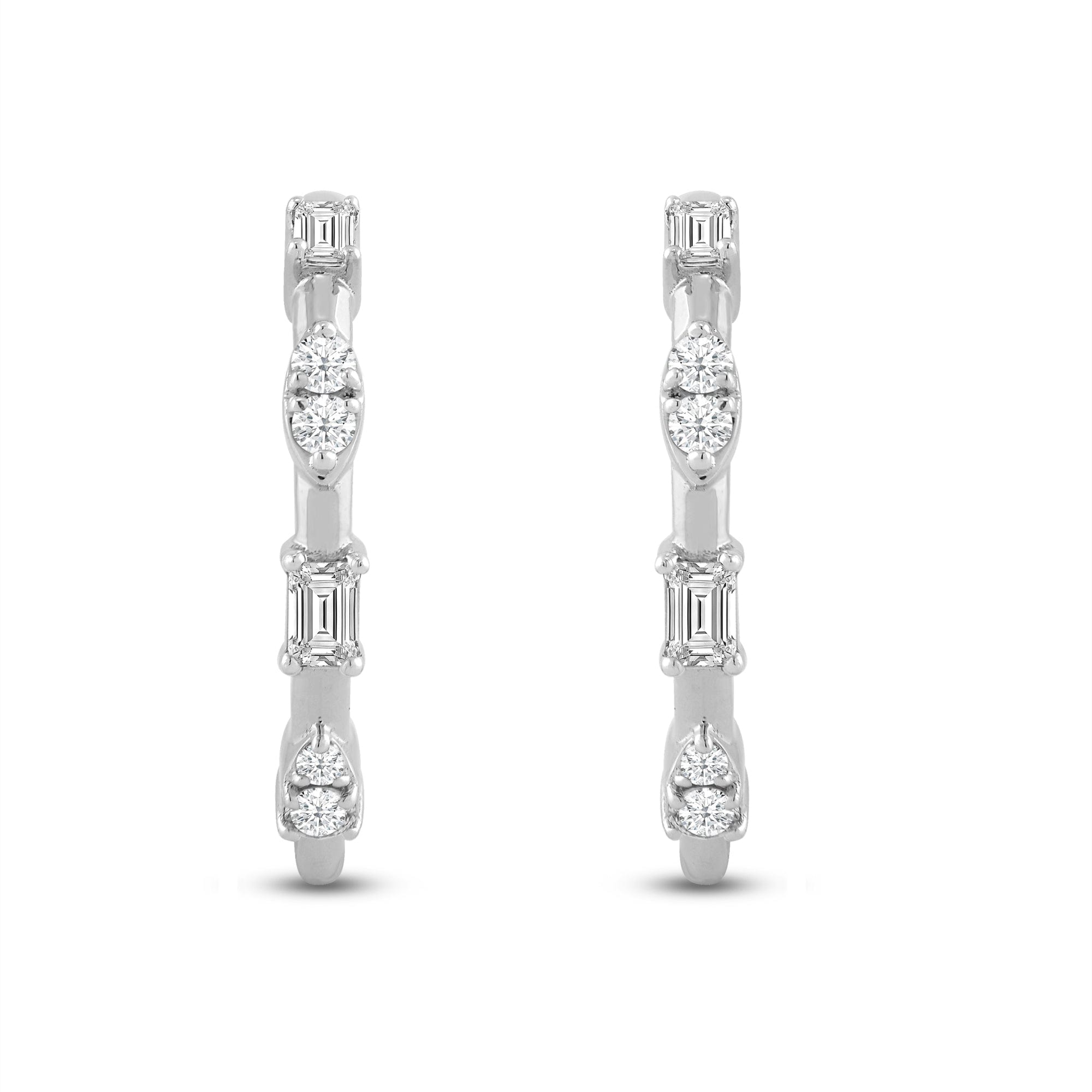 Diamond Baguette and Diamond Cluster Hoop Earrings