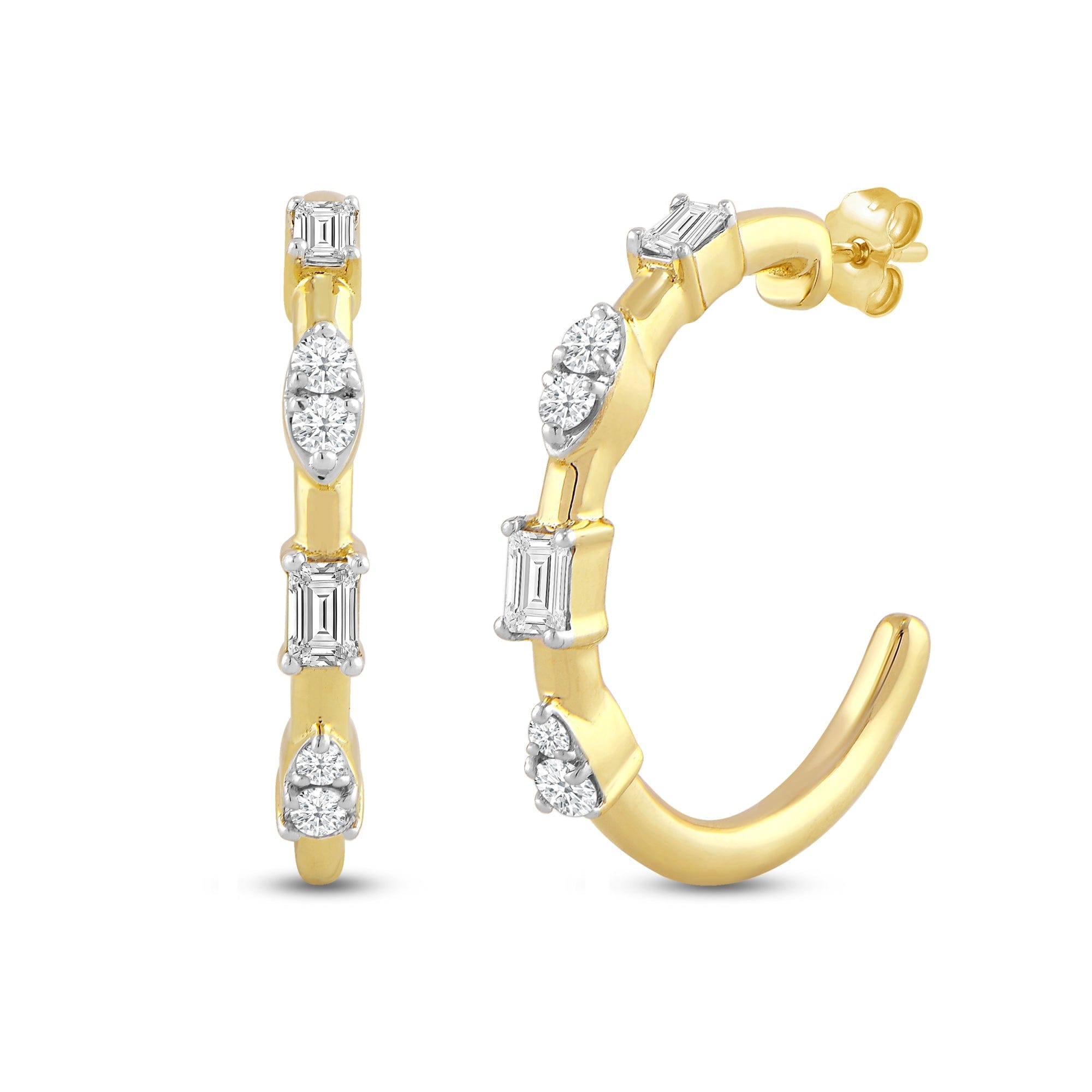 Diamond Baguette and Diamond Cluster Hoop Earrings