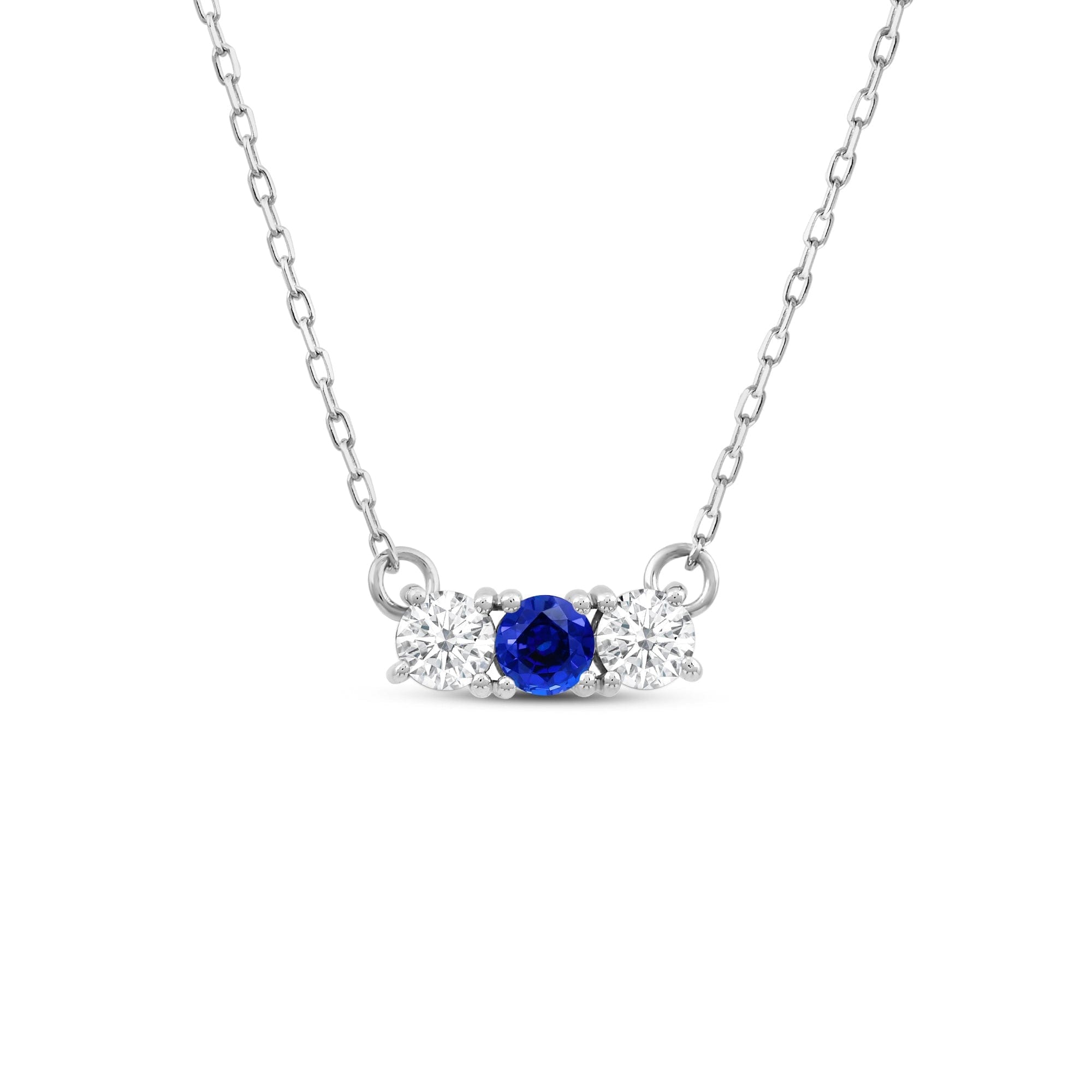Diamond Sapphire and Diamond Dainty Three Stone Necklace