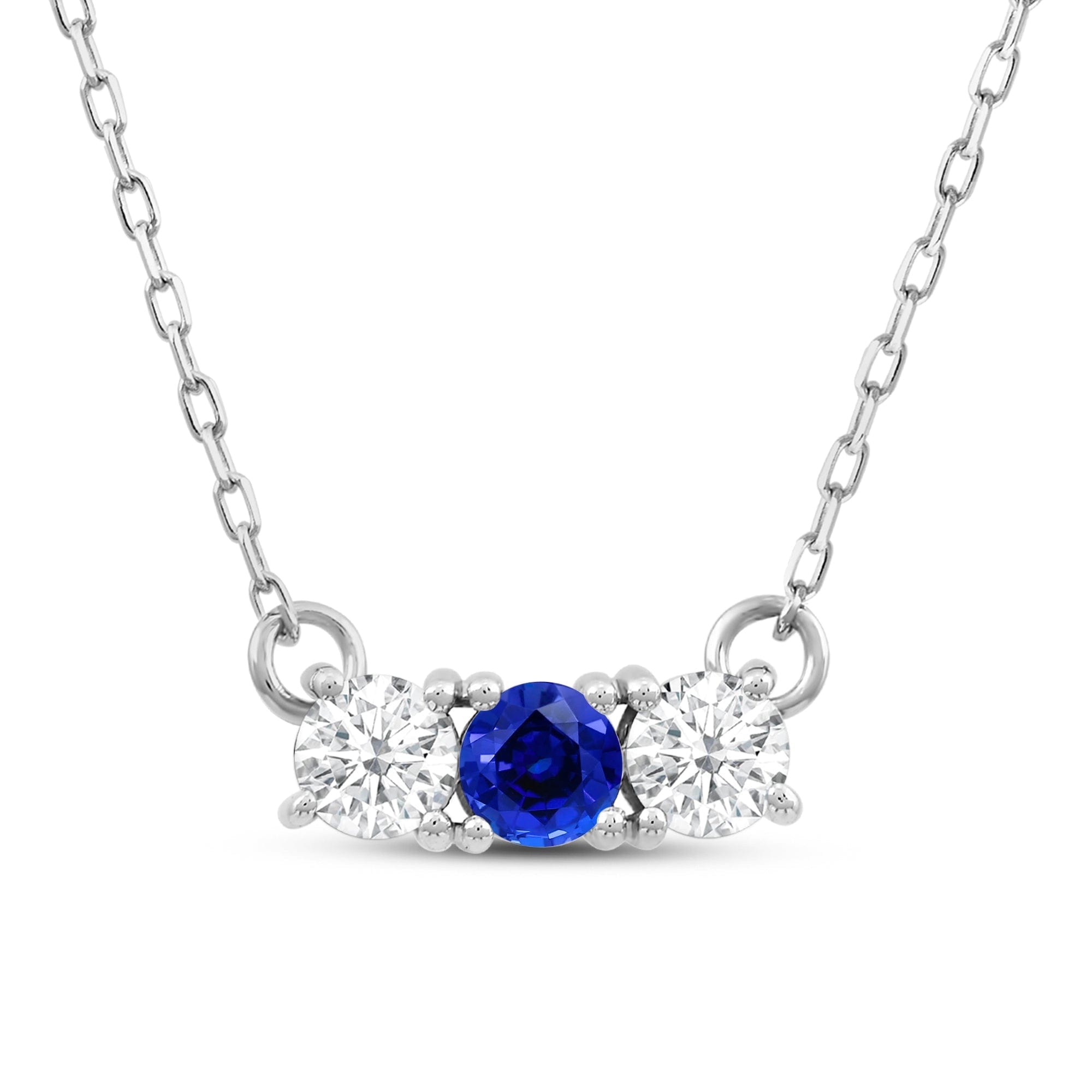Diamond Sapphire and Diamond Dainty Three Stone Necklace