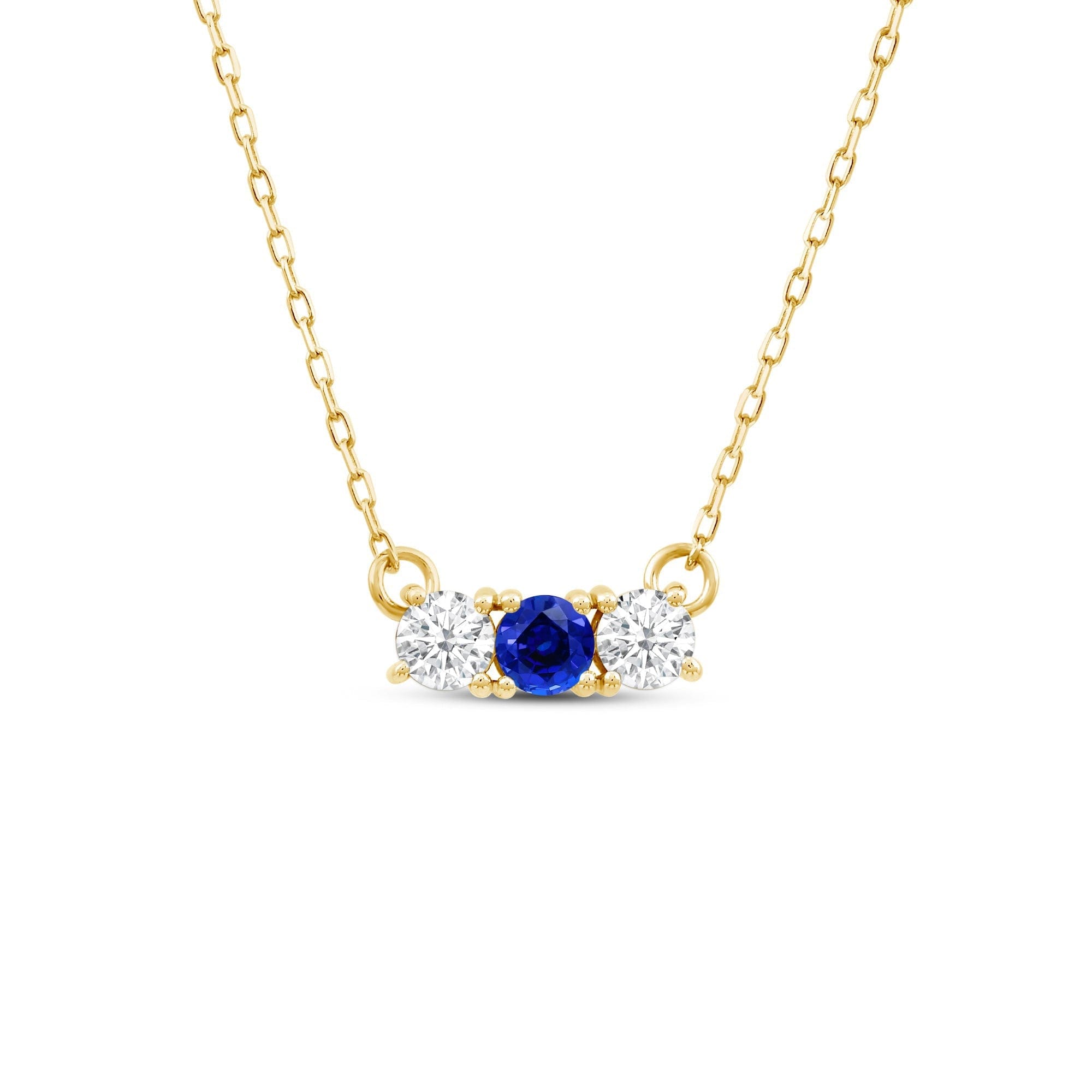 Diamond Sapphire and Diamond Dainty Three Stone Necklace