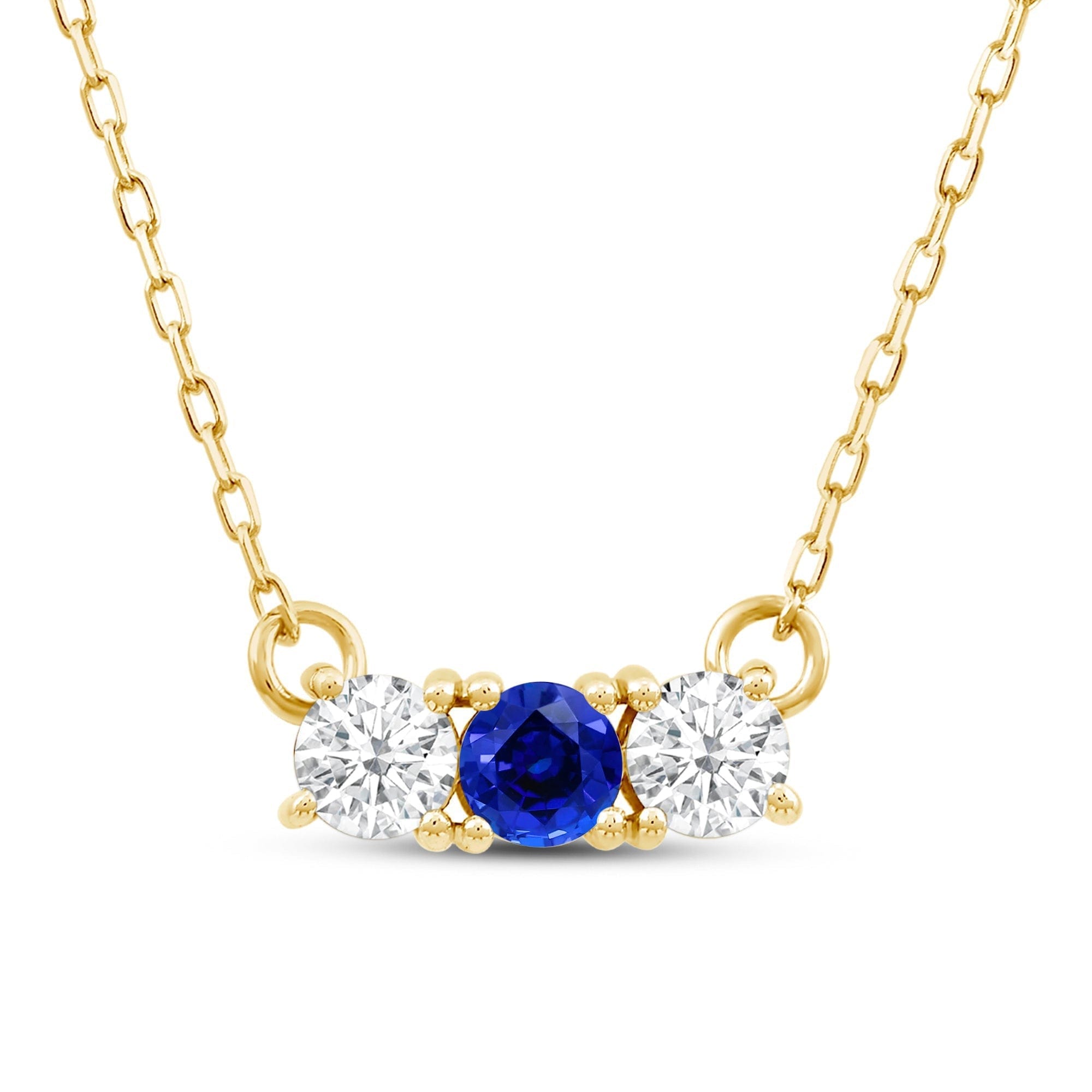 Diamond Sapphire and Diamond Dainty Three Stone Necklace