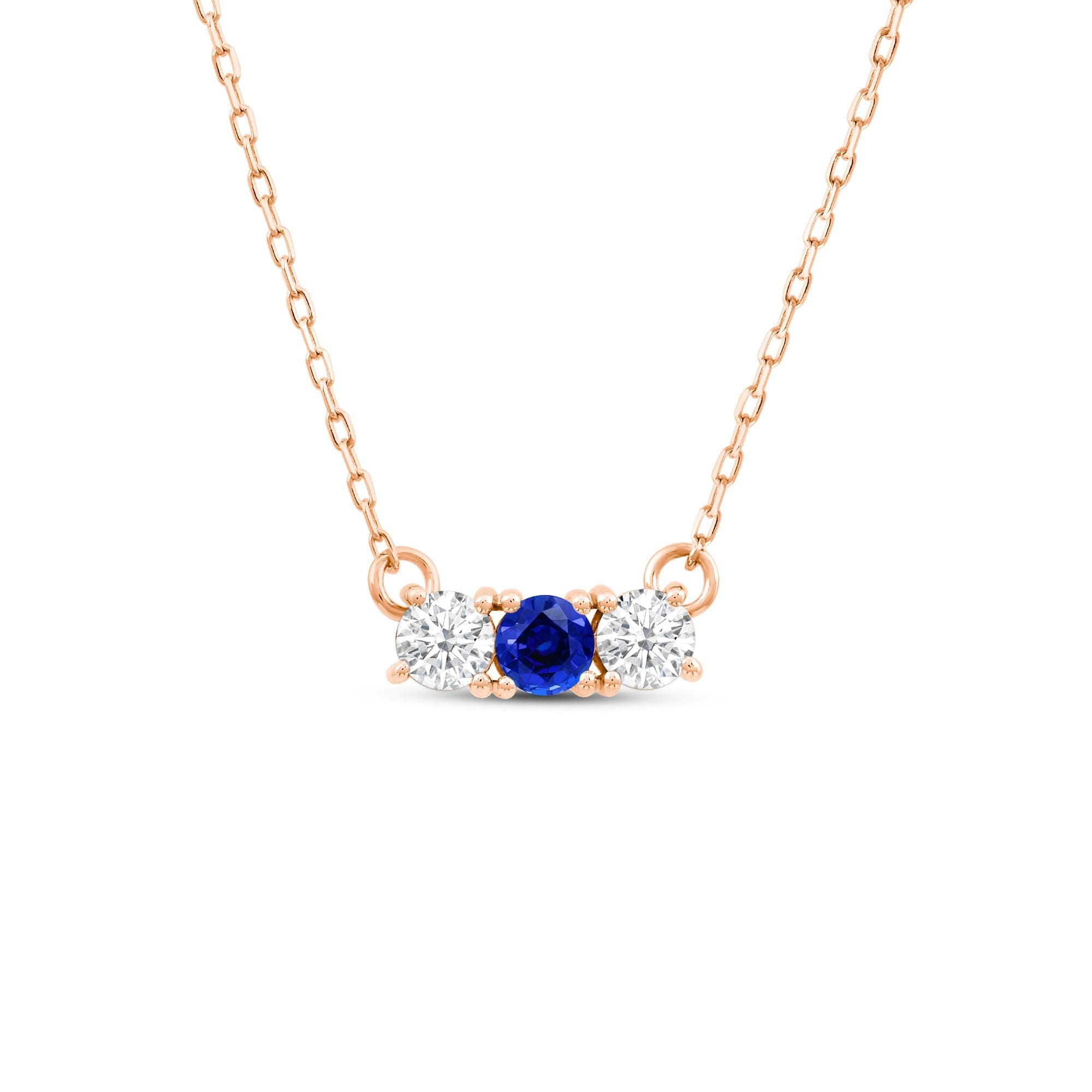 Diamond Sapphire and Diamond Dainty Three Stone Necklace