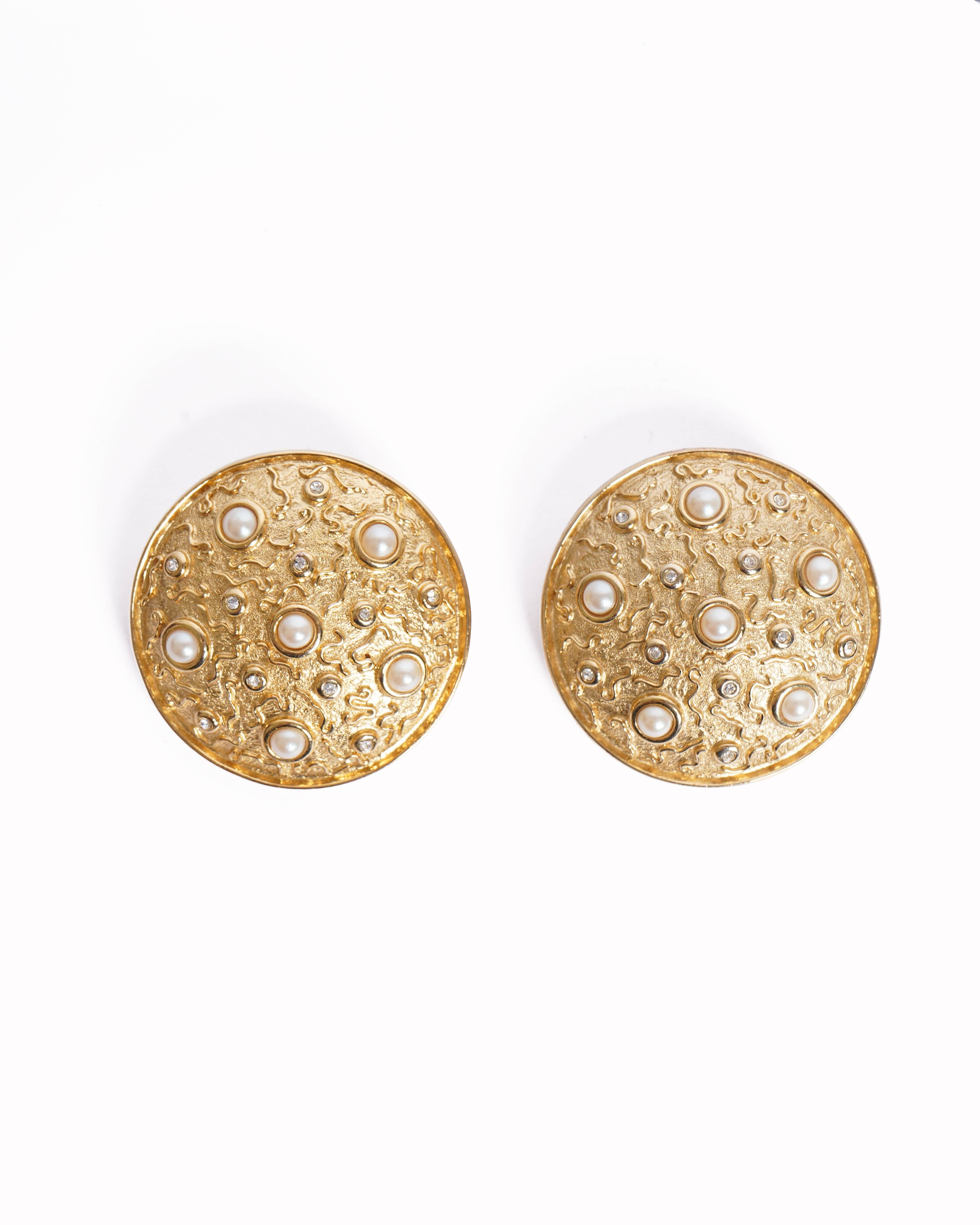 Guy Laroche Vintage Guy Laroche Gold Plated Earrings WIth Pearl Accent
