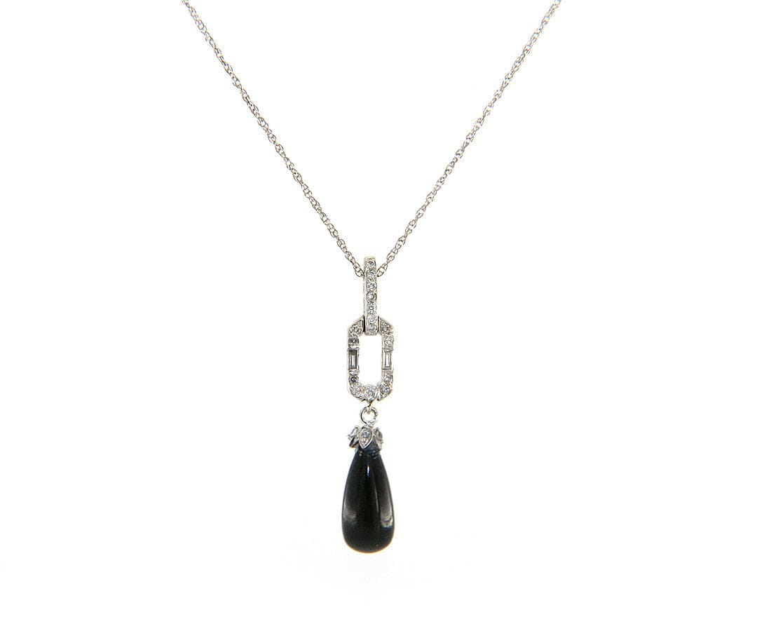 Diamond 0.20ctw Diamond and Onyx Art Deco Pendant Necklace in 14K