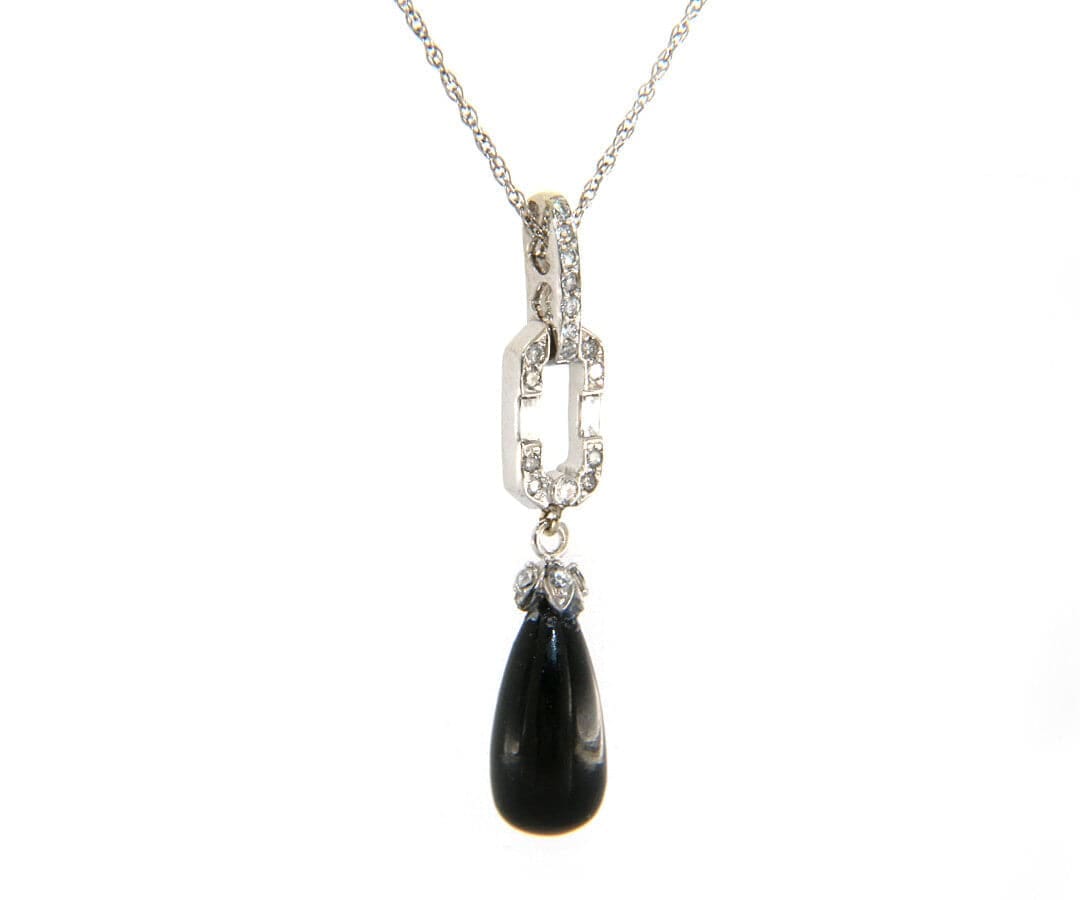 Diamond 0.20ctw Diamond and Onyx Art Deco Pendant Necklace in 14K