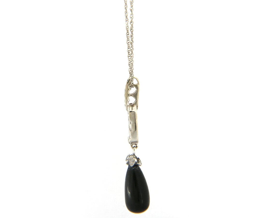 Diamond 0.20ctw Diamond and Onyx Art Deco Pendant Necklace in 14K