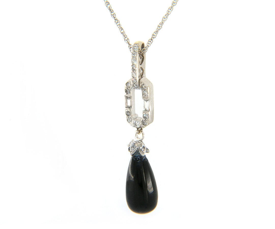 Diamond 0.20ctw Diamond and Onyx Art Deco Pendant Necklace in 14K