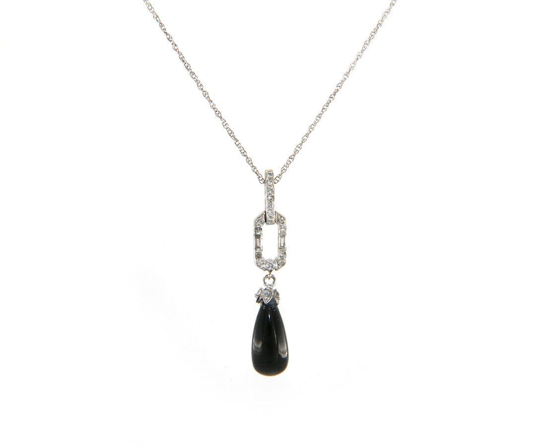 Diamond 0.20ctw Diamond and Onyx Art Deco Pendant Necklace in 14K