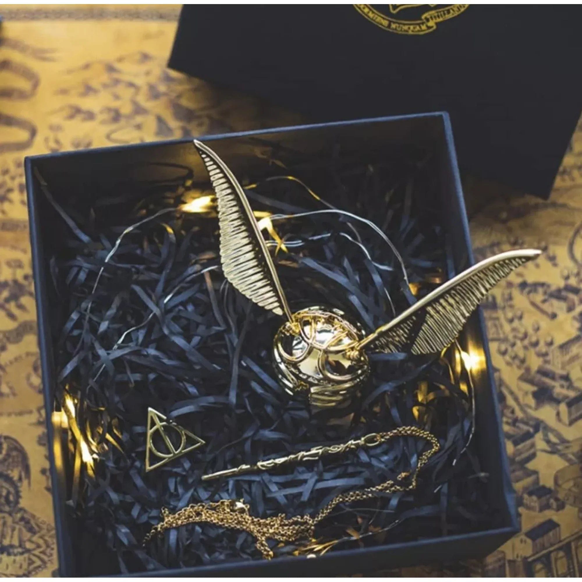 RING Golden Snitch Wings Jewelry Ring Box – Brass Wedding Proposal Box, 1.5" Square Gift Case