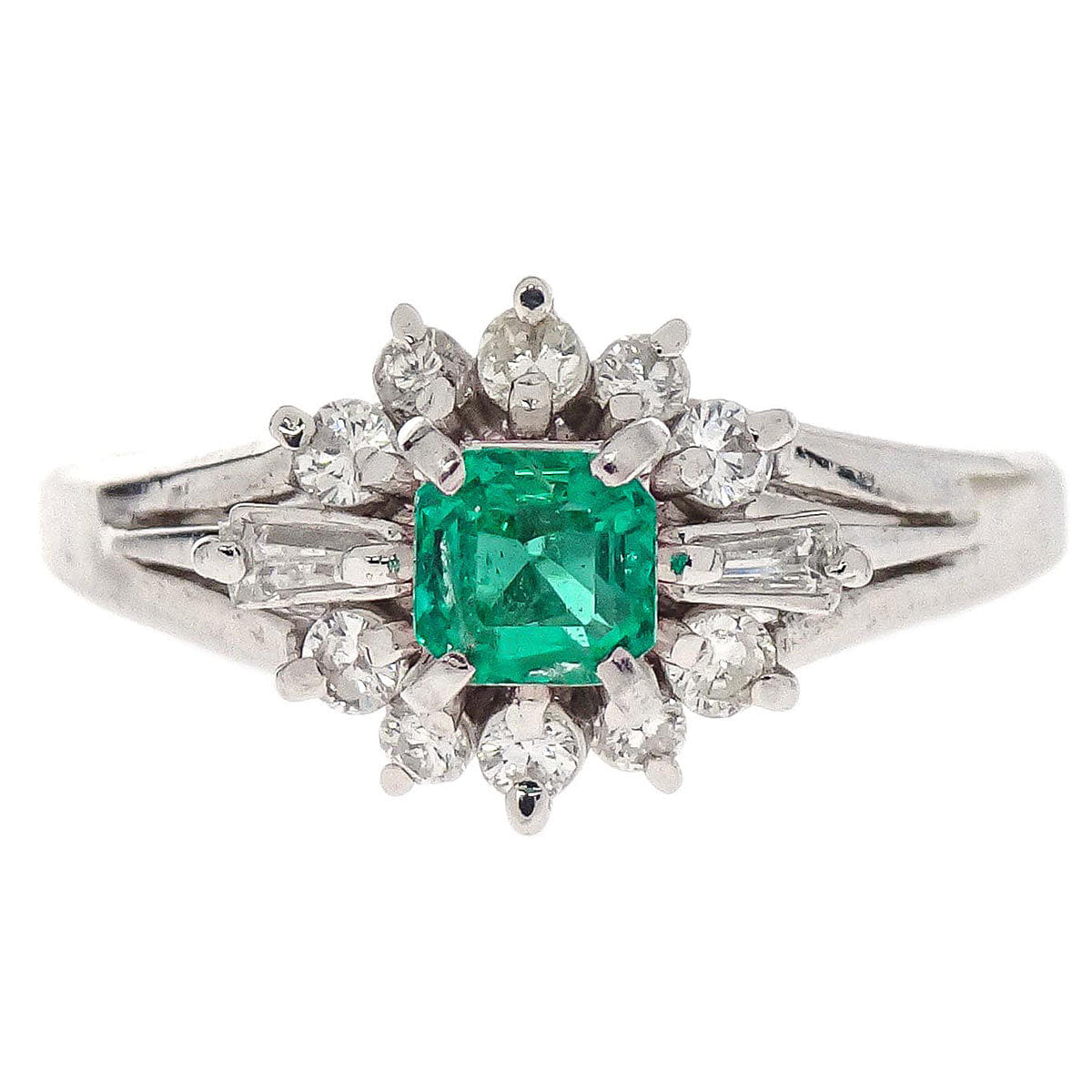 Other Brand Ring Pt900 Emerald Diamond Silver #51 Jewelry