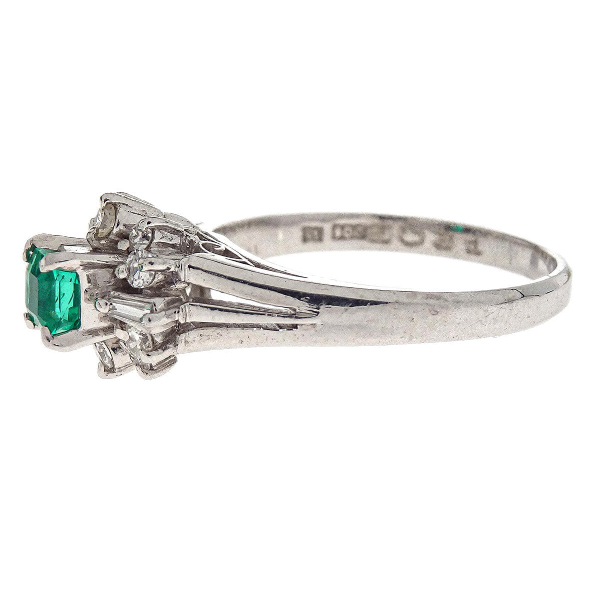 Other Brand Ring Pt900 Emerald Diamond Silver #51 Jewelry