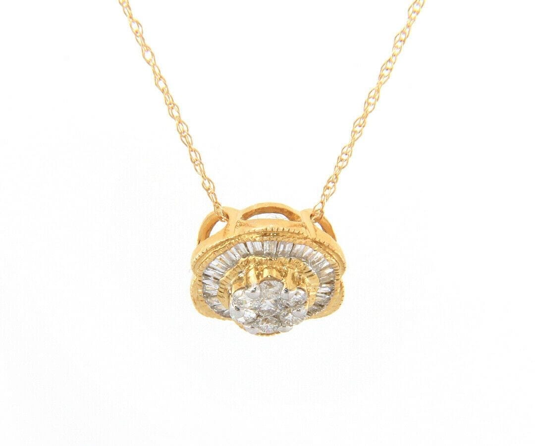 Diamond New 0.40ctw Round and Baguette Diamond Flower Pendant Necklace in 14K
