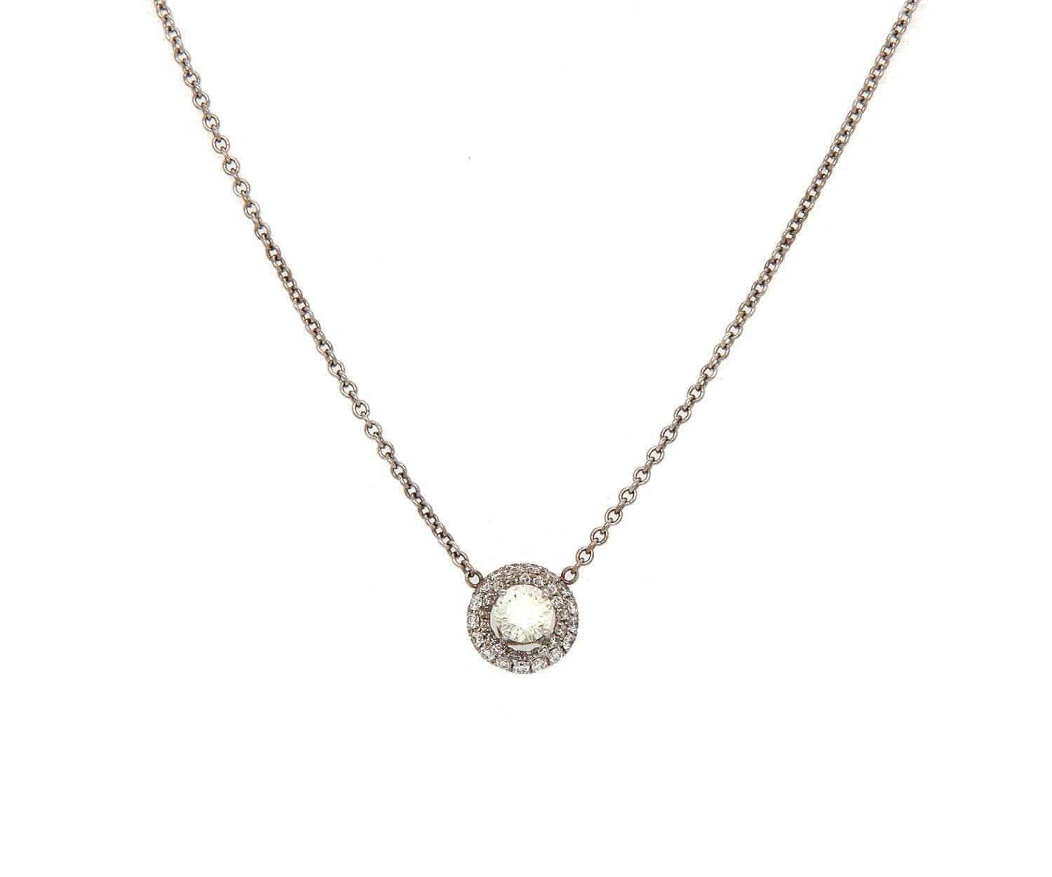 Diamond 0.50 CTW Round Diamond Halo Bezel Pendant Necklace In 14K