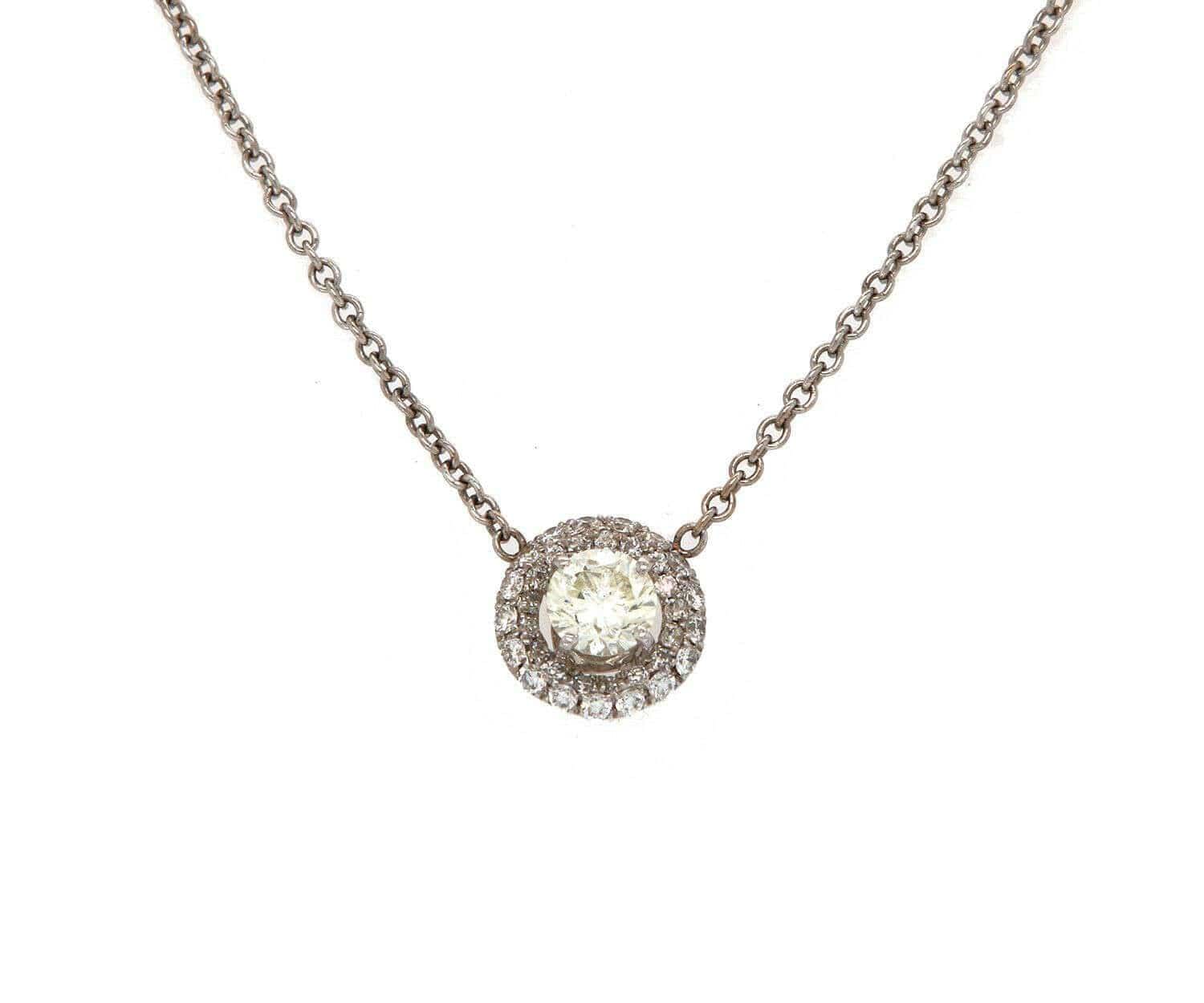 Diamond 0.50 CTW Round Diamond Halo Bezel Pendant Necklace In 14K