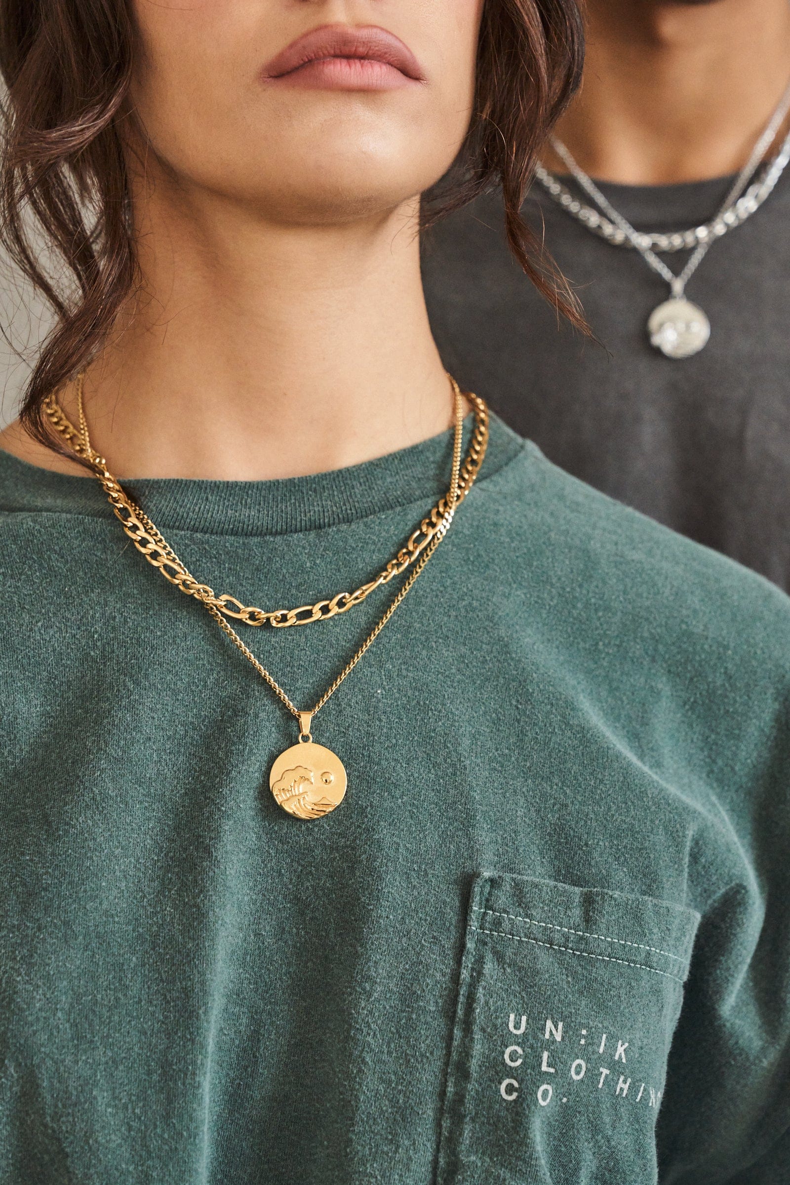 UN:IK Jewellery Waves Pendant Necklace - Silver / Gold