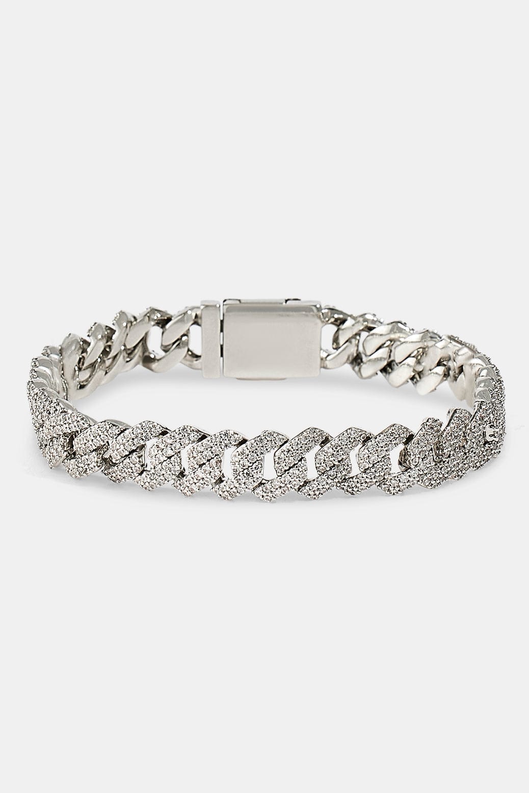 Cernucci Iced Prong Cuban Bracelet - 10 mm - White