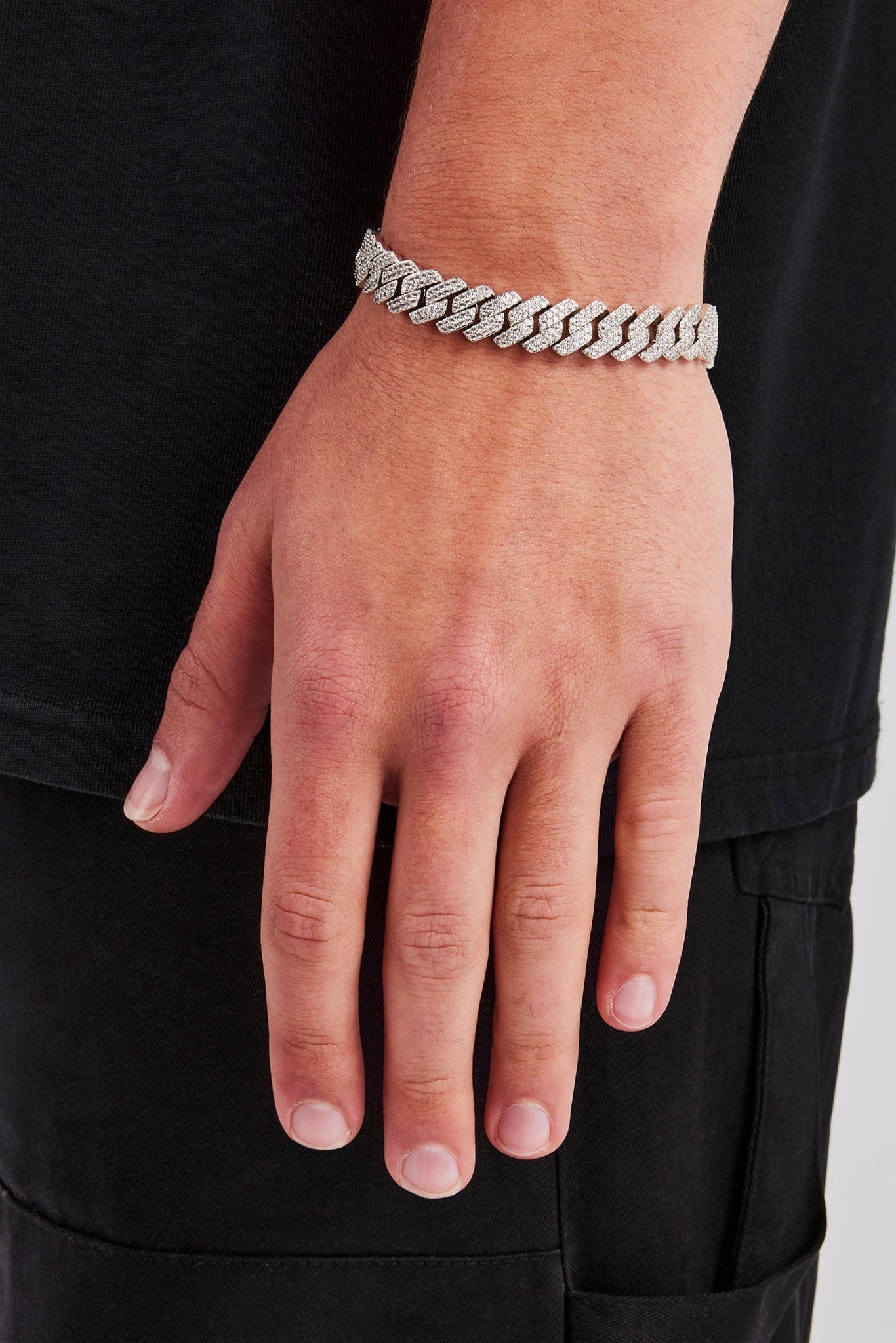 Cernucci Iced Prong Cuban Bracelet - 10 mm - White