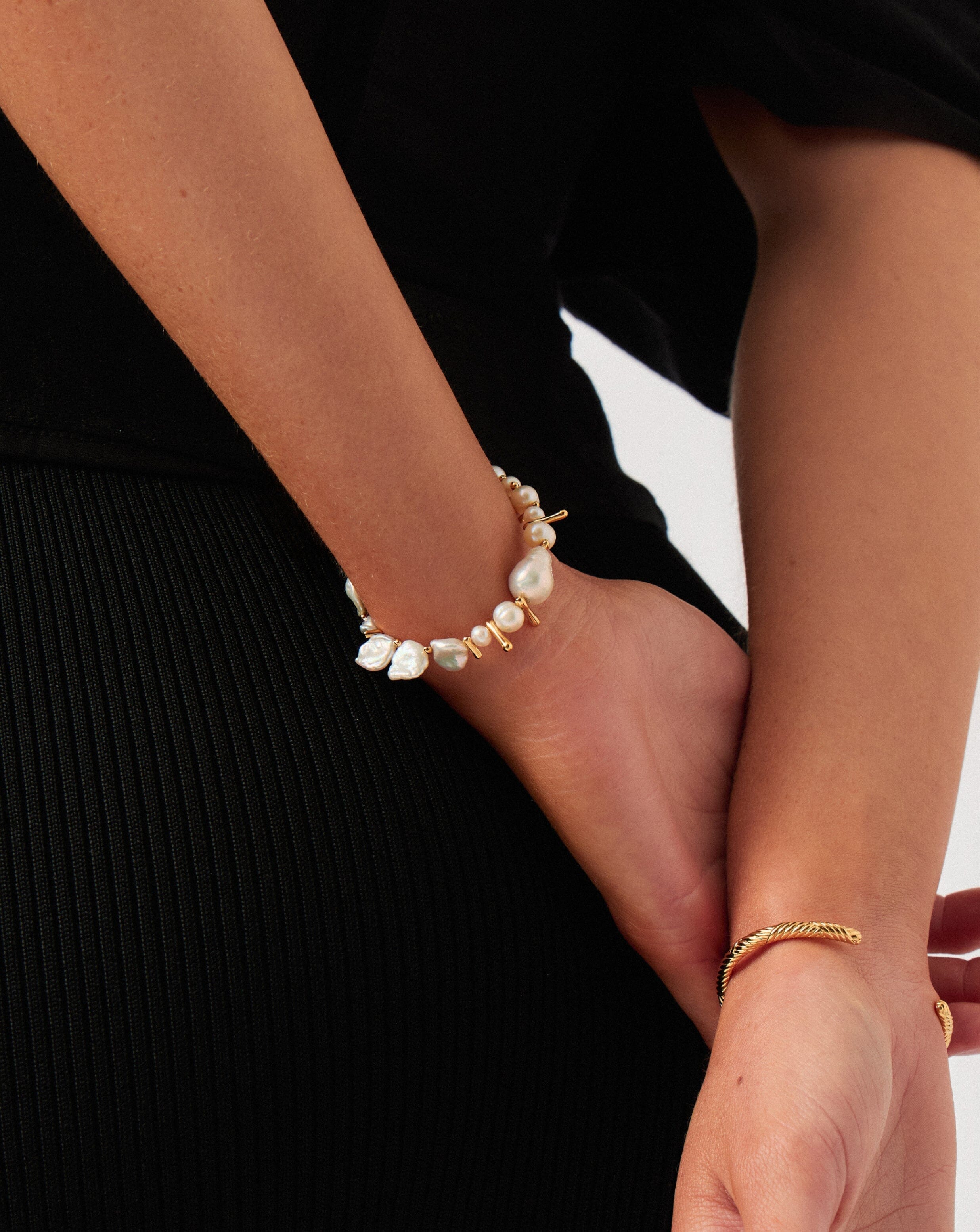 Pearl Mixed Pearl Statement Beaded Bracelet | 18ct Gold Plated/Pearl