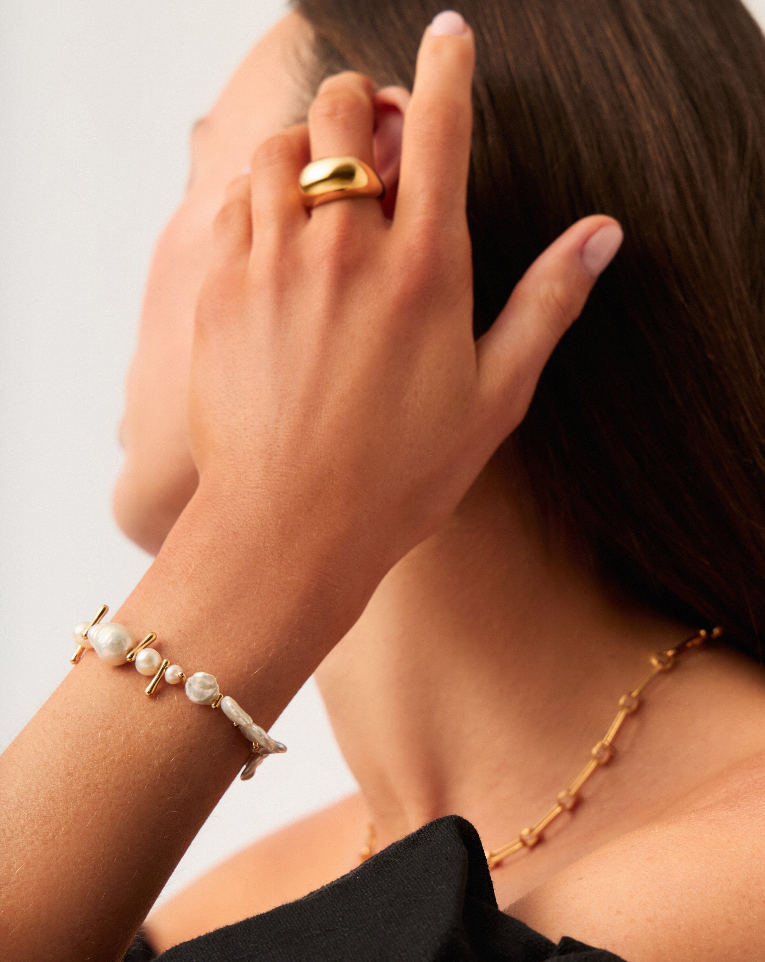 Pearl Mixed Pearl Statement Beaded Bracelet | 18ct Gold Plated/Pearl