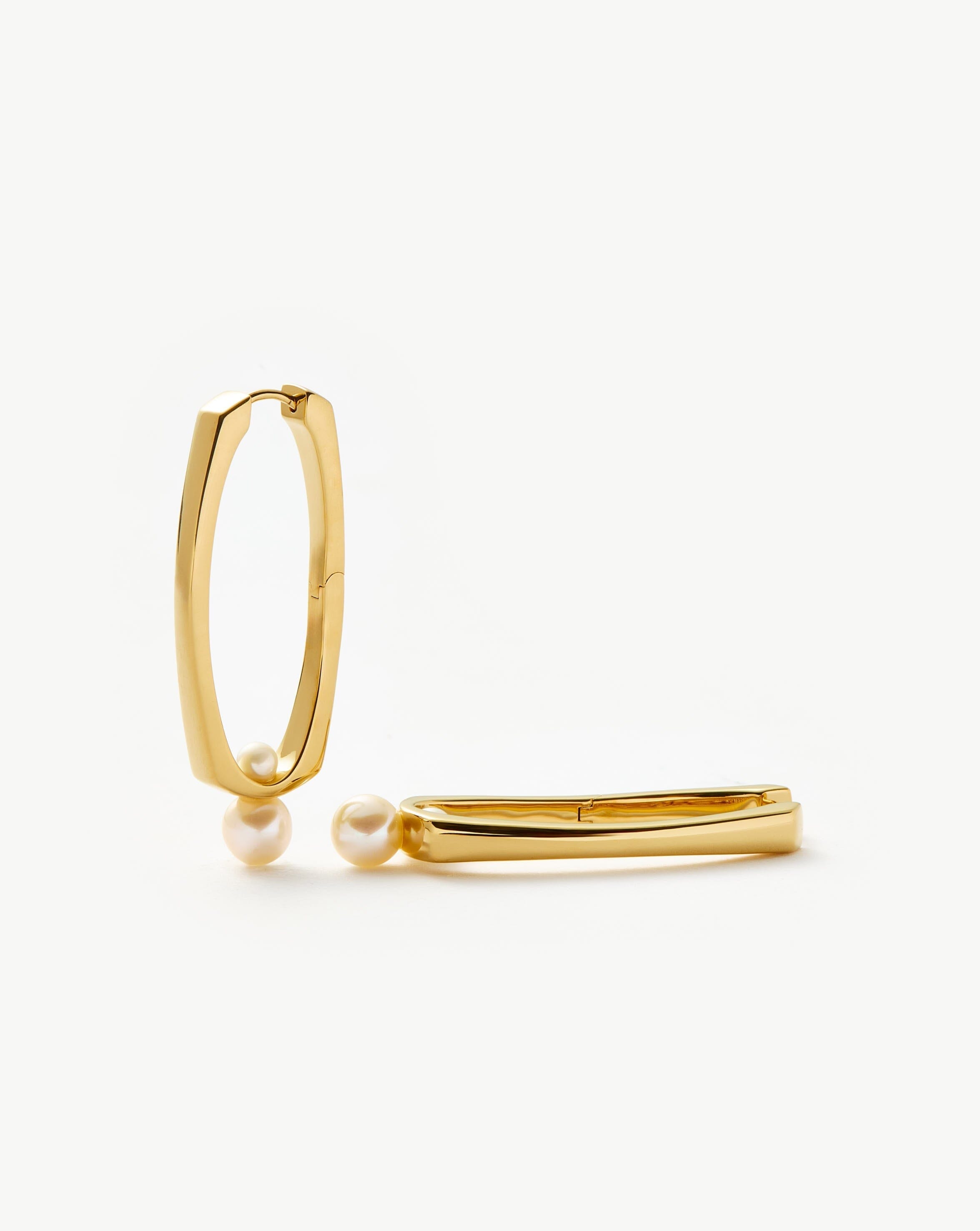 Pearl Button Pearl Ovate Hoop Earrings | 18ct Gold Plated/Pearl