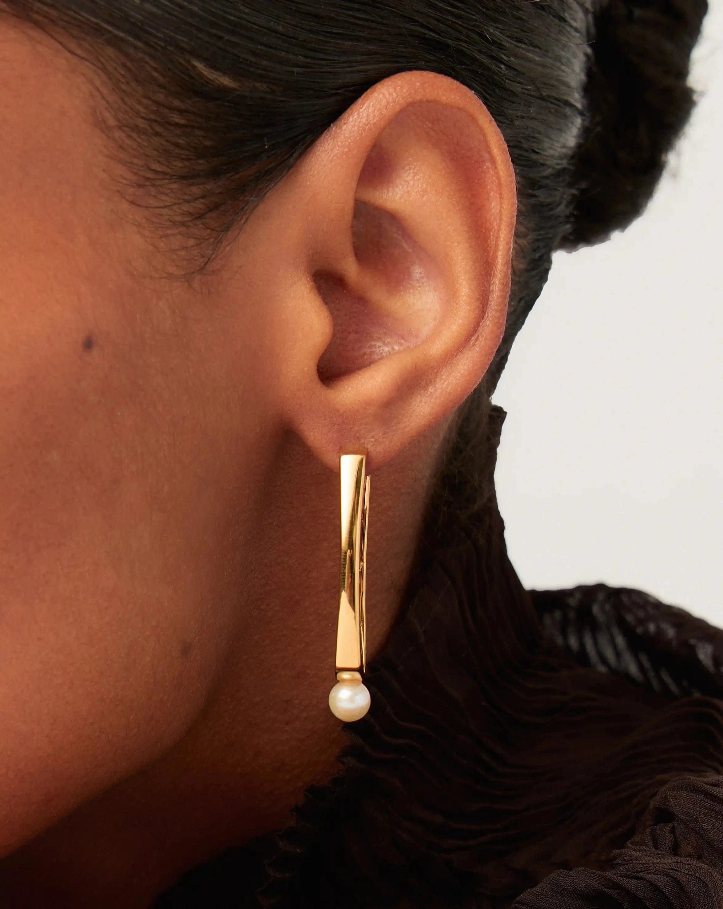 Pearl Button Pearl Ovate Hoop Earrings | 18ct Gold Plated/Pearl