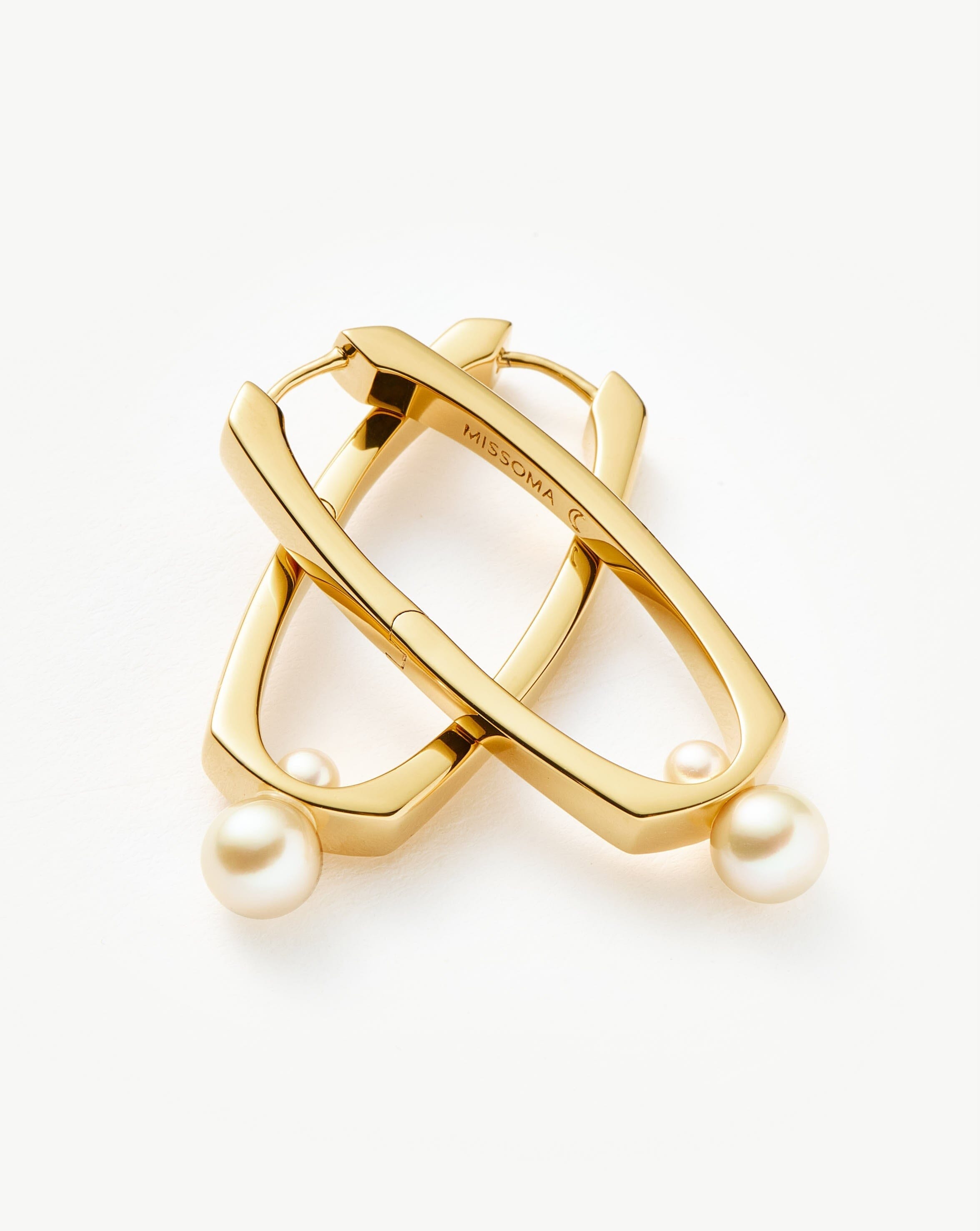 Pearl Button Pearl Ovate Hoop Earrings | 18ct Gold Plated/Pearl